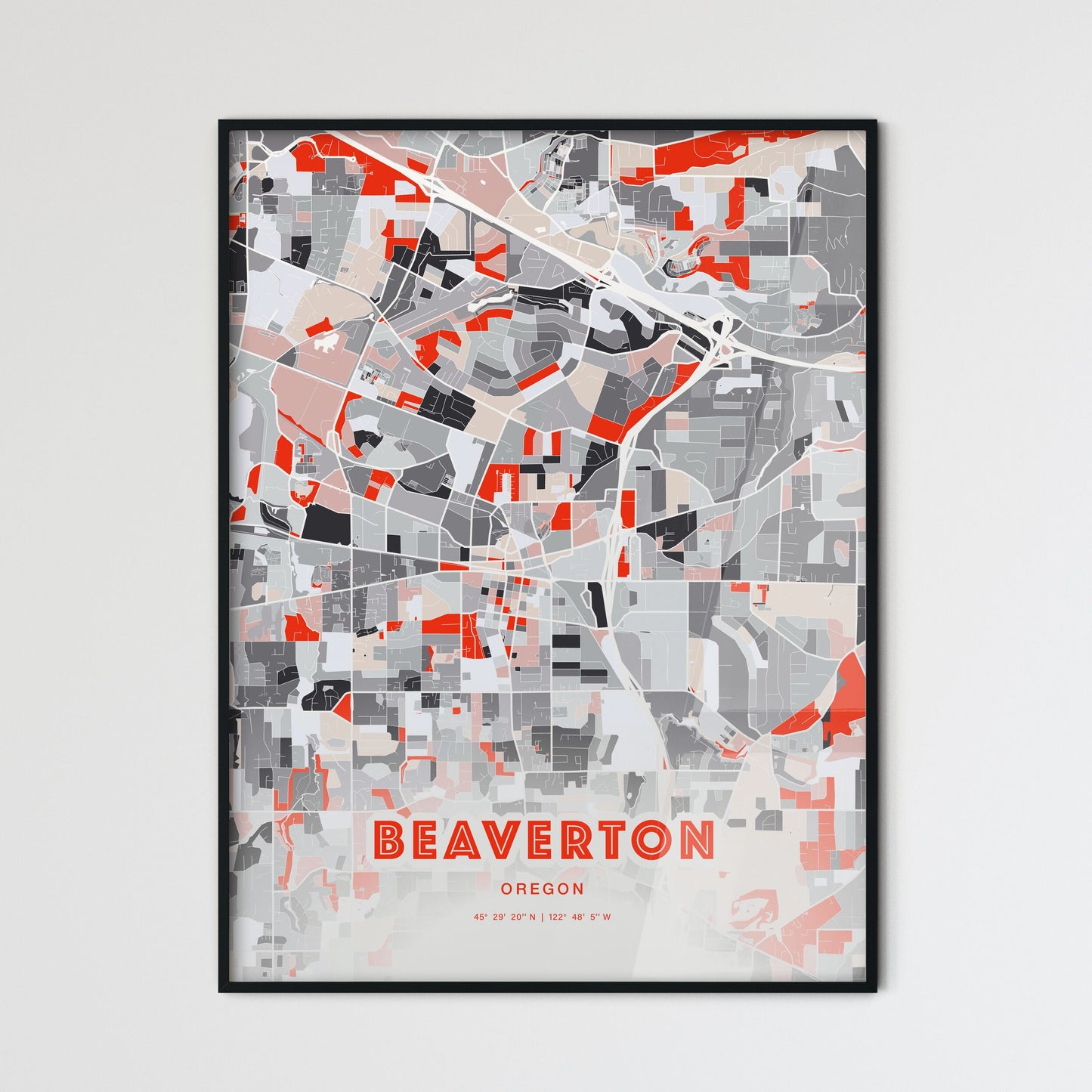 Colorful Beaverton Oregon Fine Art Map Modern Expressive