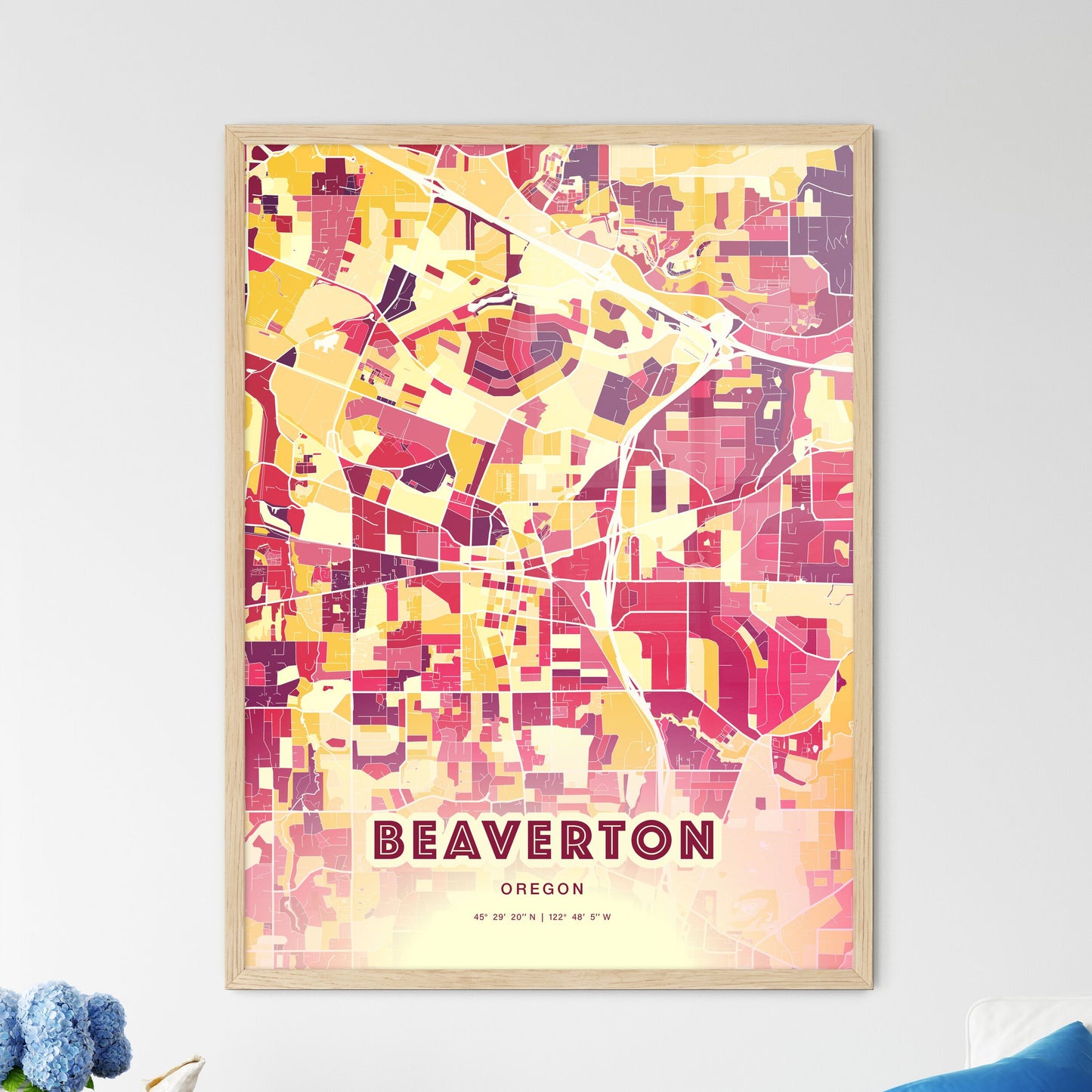 Colorful Beaverton Oregon Fine Art Map Hot Red