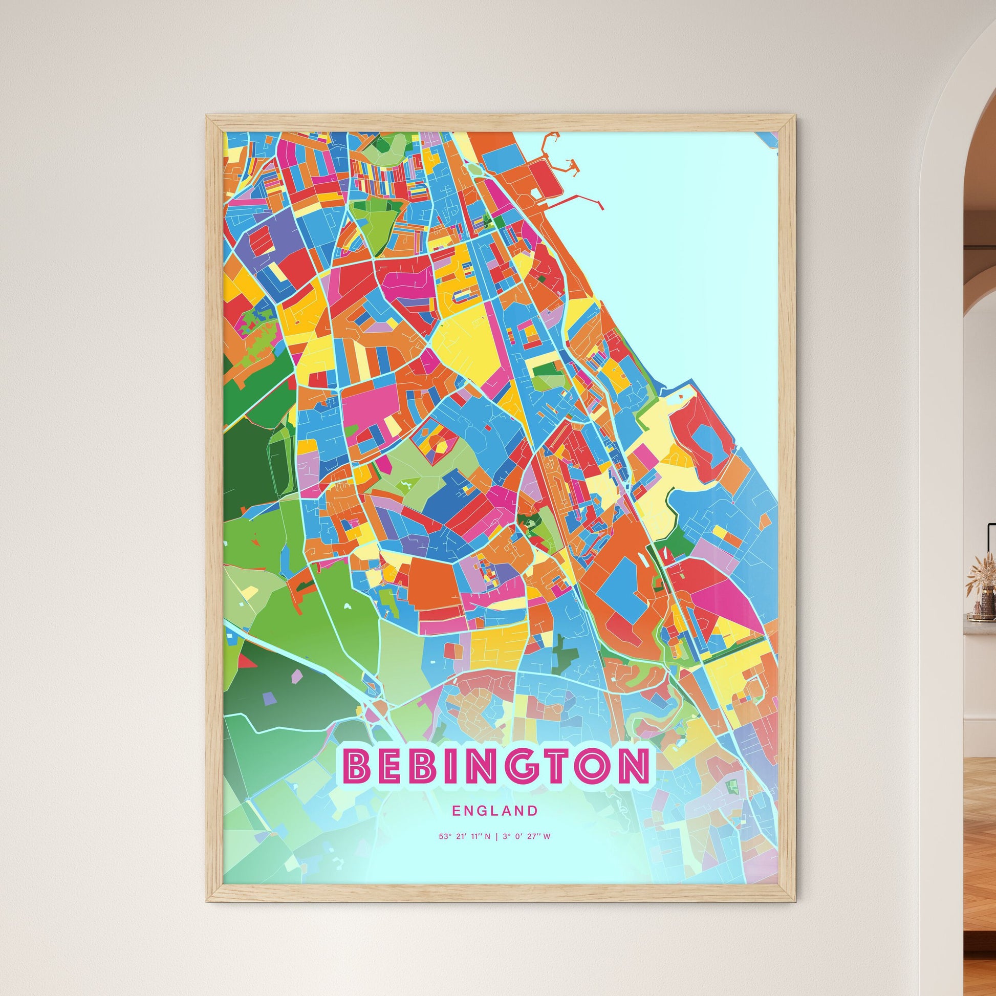 Colorful Bebington England Fine Art Map Crazy Colors
