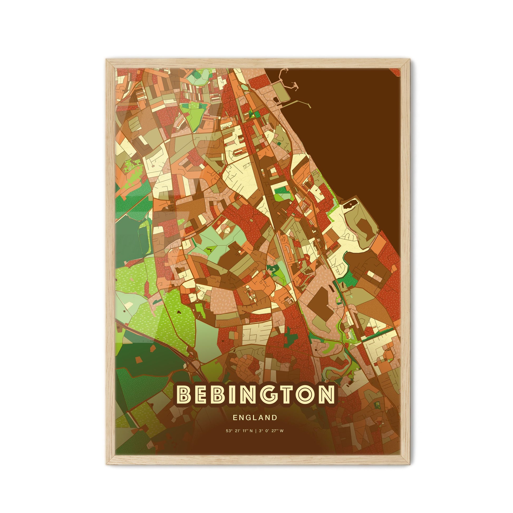 Colorful Bebington England Fine Art Map Farmhouse
