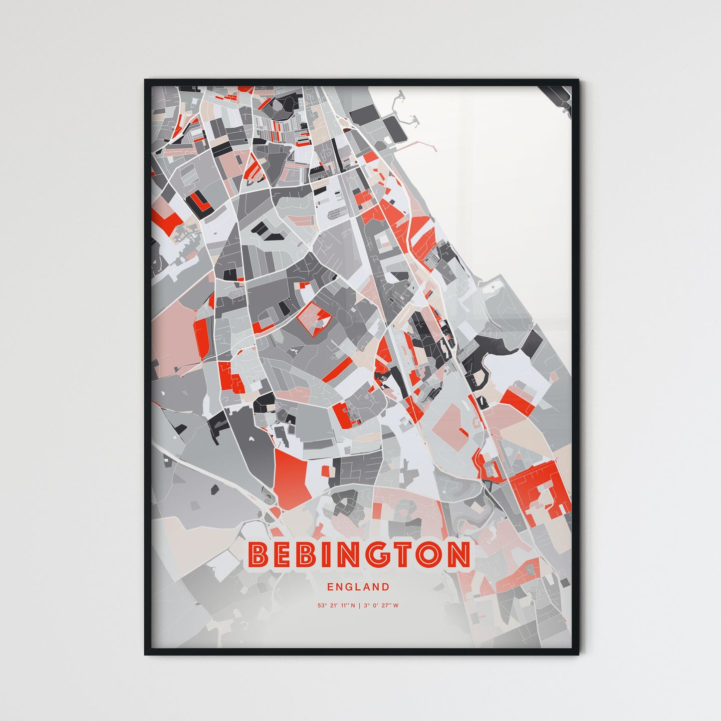 Colorful Bebington England Fine Art Map Modern Expressive
