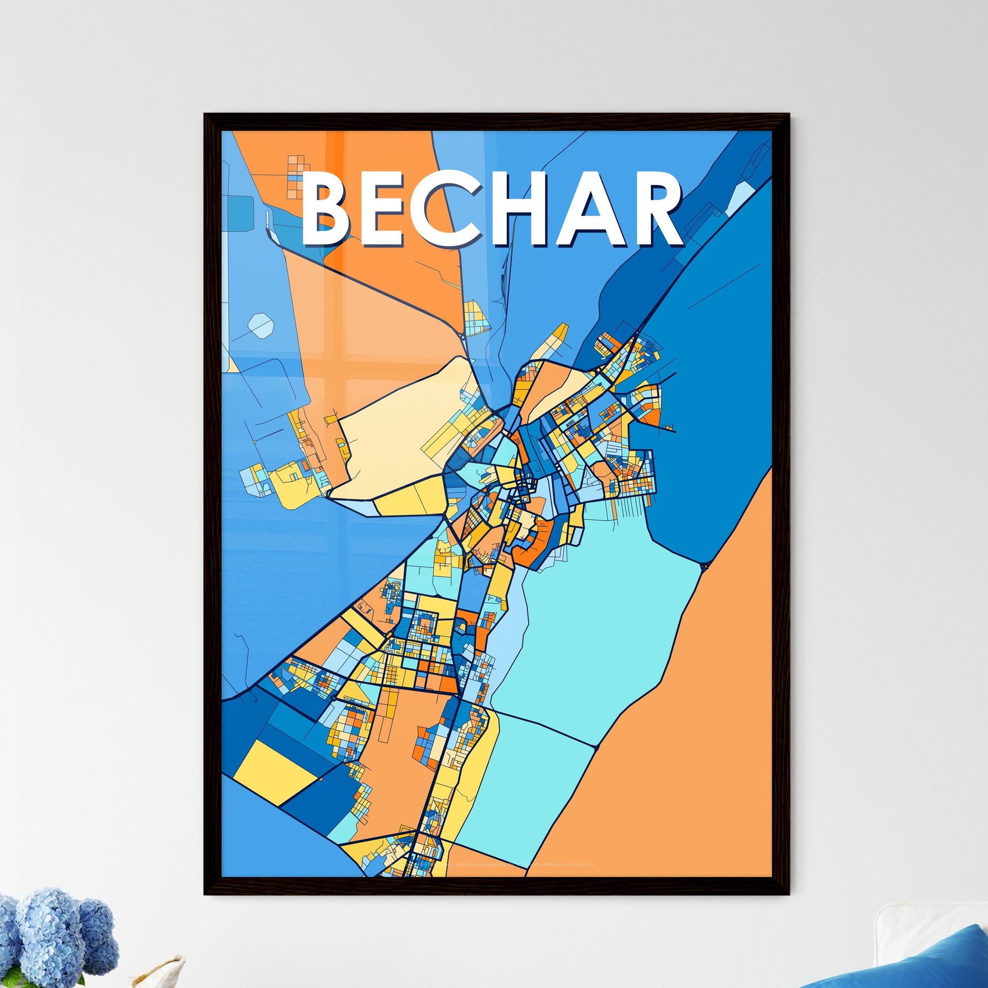 BECHAR ALGERIA Vibrant Colorful Art Map Poster Blue Orange