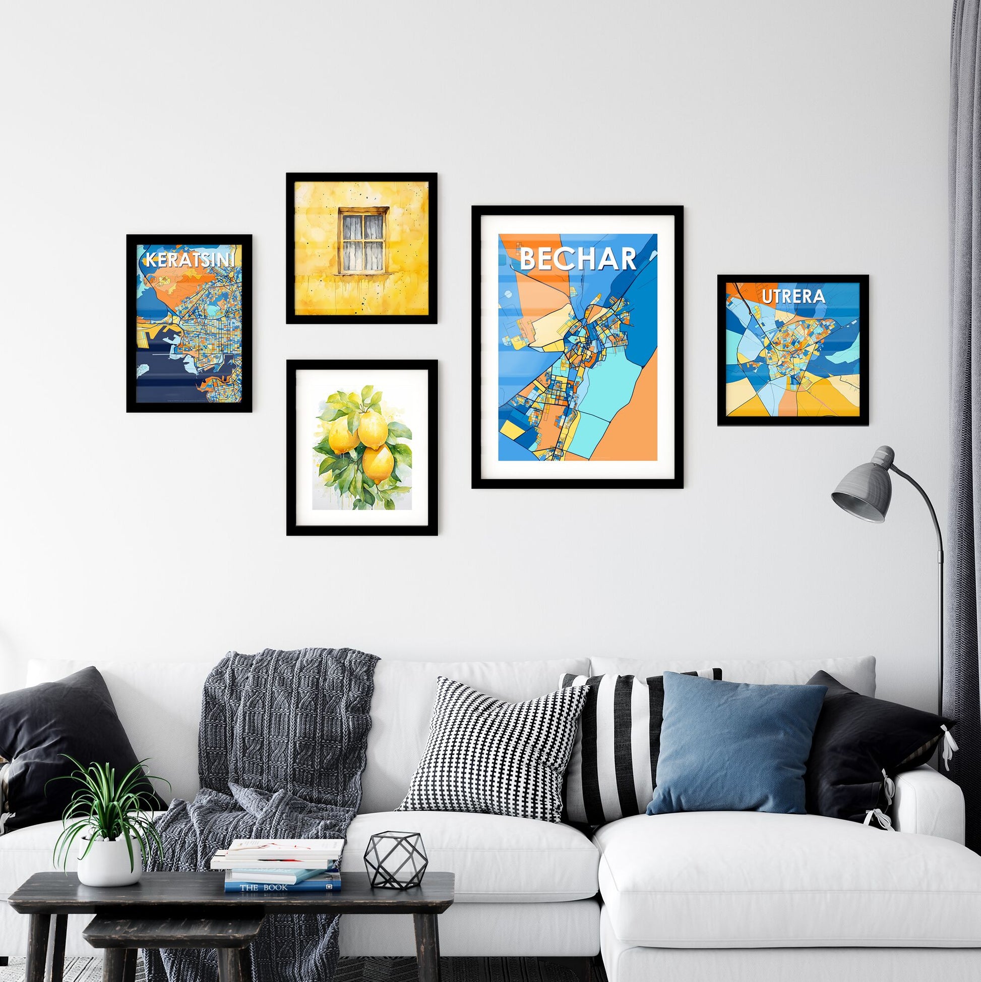 BECHAR ALGERIA Vibrant Colorful Art Map Poster Blue Orange