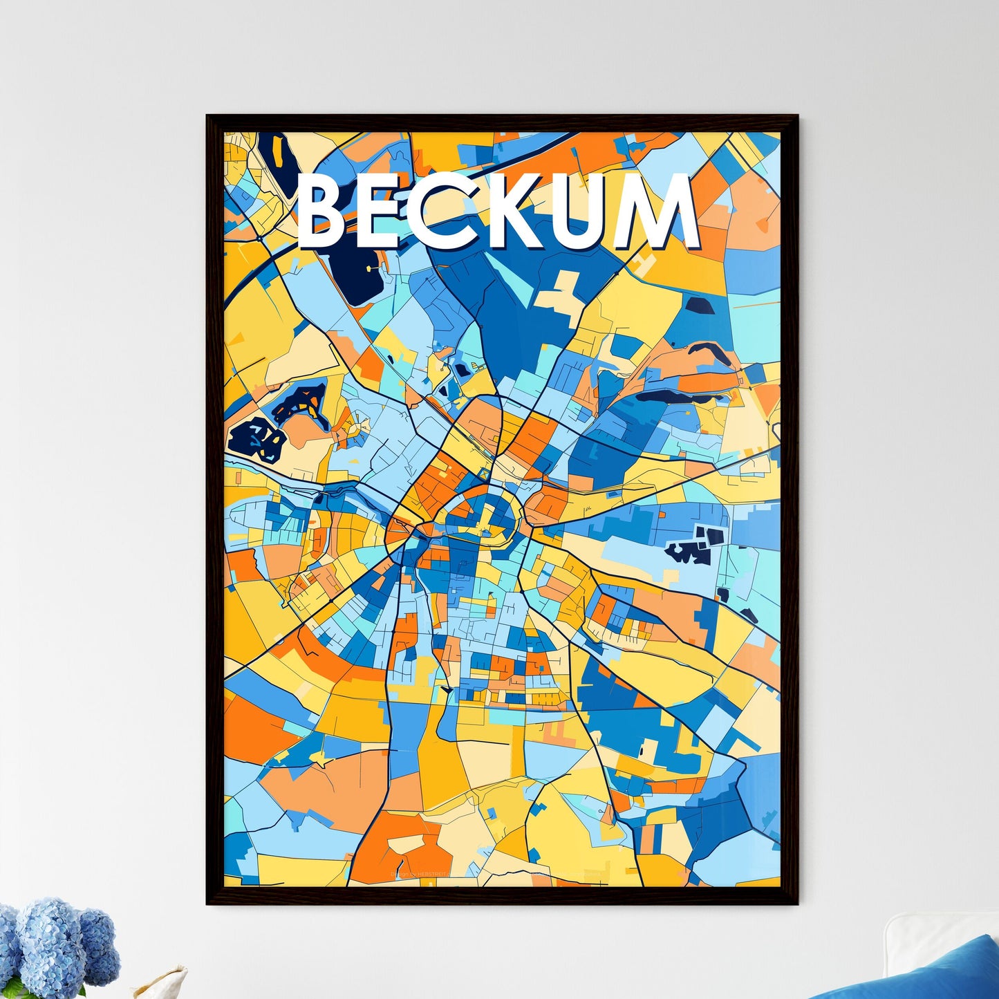 BECKUM GERMANY Vibrant Colorful Art Map Poster Blue Orange