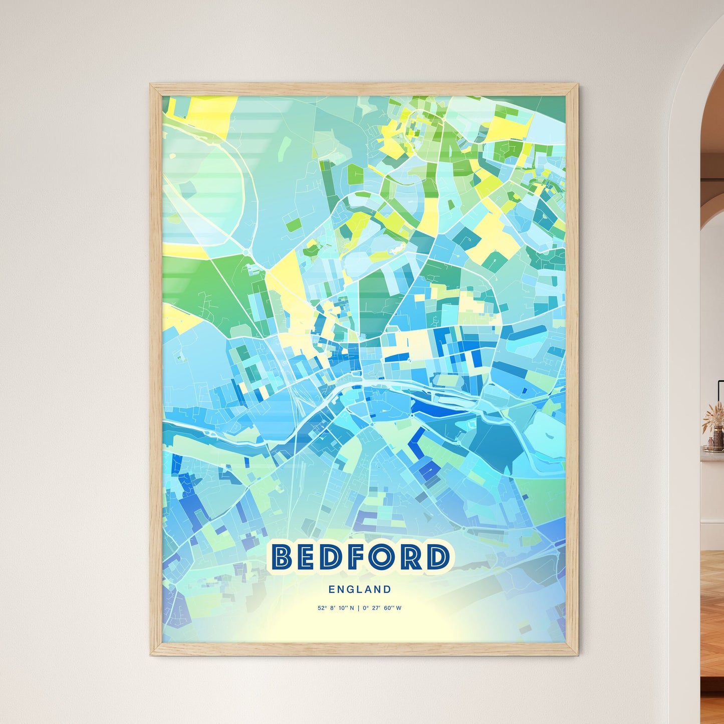 Colorful Bedford England Fine Art Map Cool Blue
