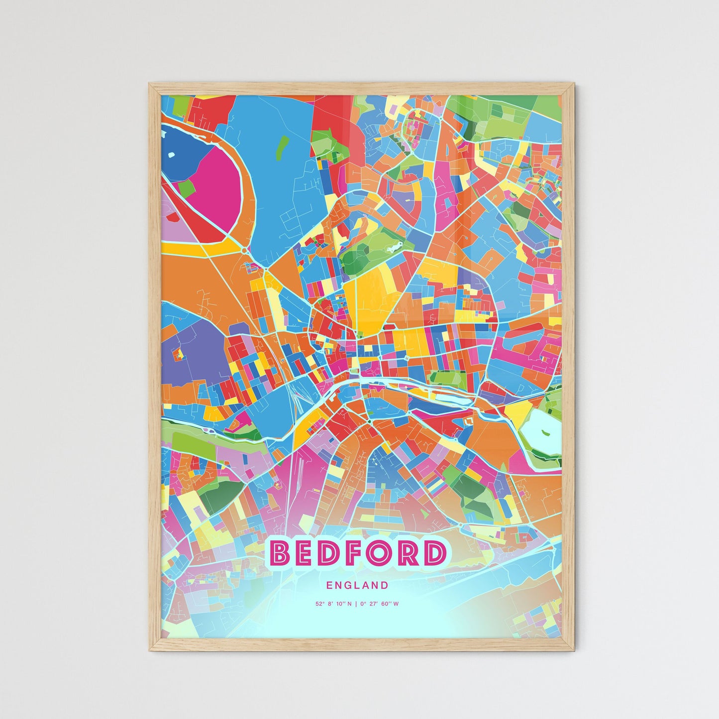 Colorful Bedford England Fine Art Map Crazy Colors
