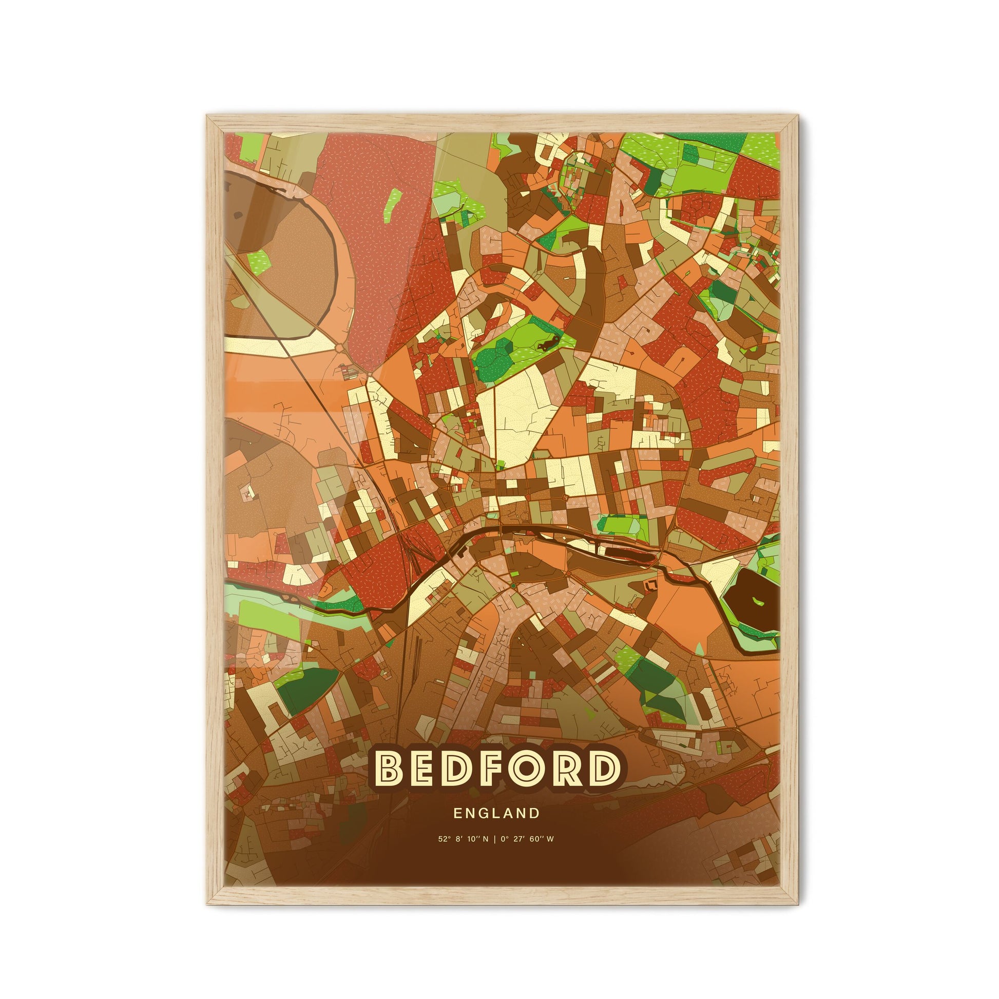 Colorful Bedford England Fine Art Map Farmhouse