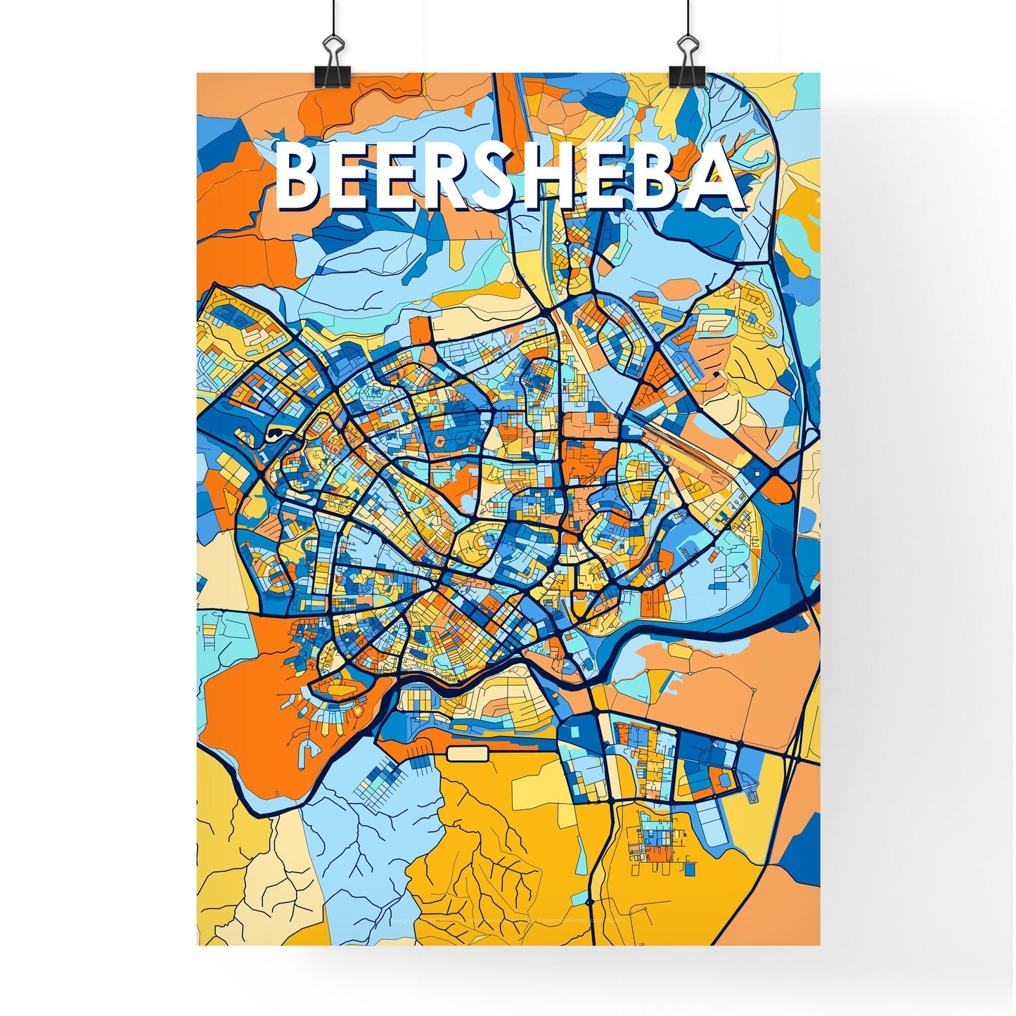 BEERSHEBA ISRAEL Vibrant Colorful Art Map Poster Blue Orange