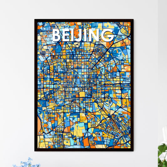 BEIJING CHINA Vibrant Colorful Art Map Poster Blue Orange