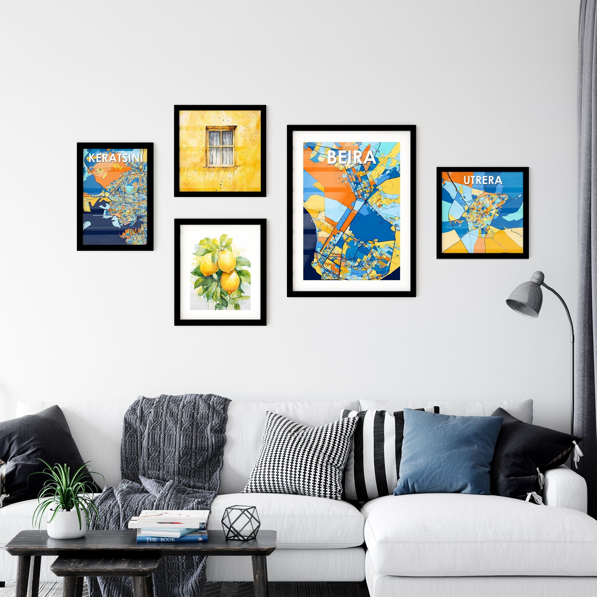 BEIRA MOZAMBIQUE Vibrant Colorful Art Map Poster Blue Orange