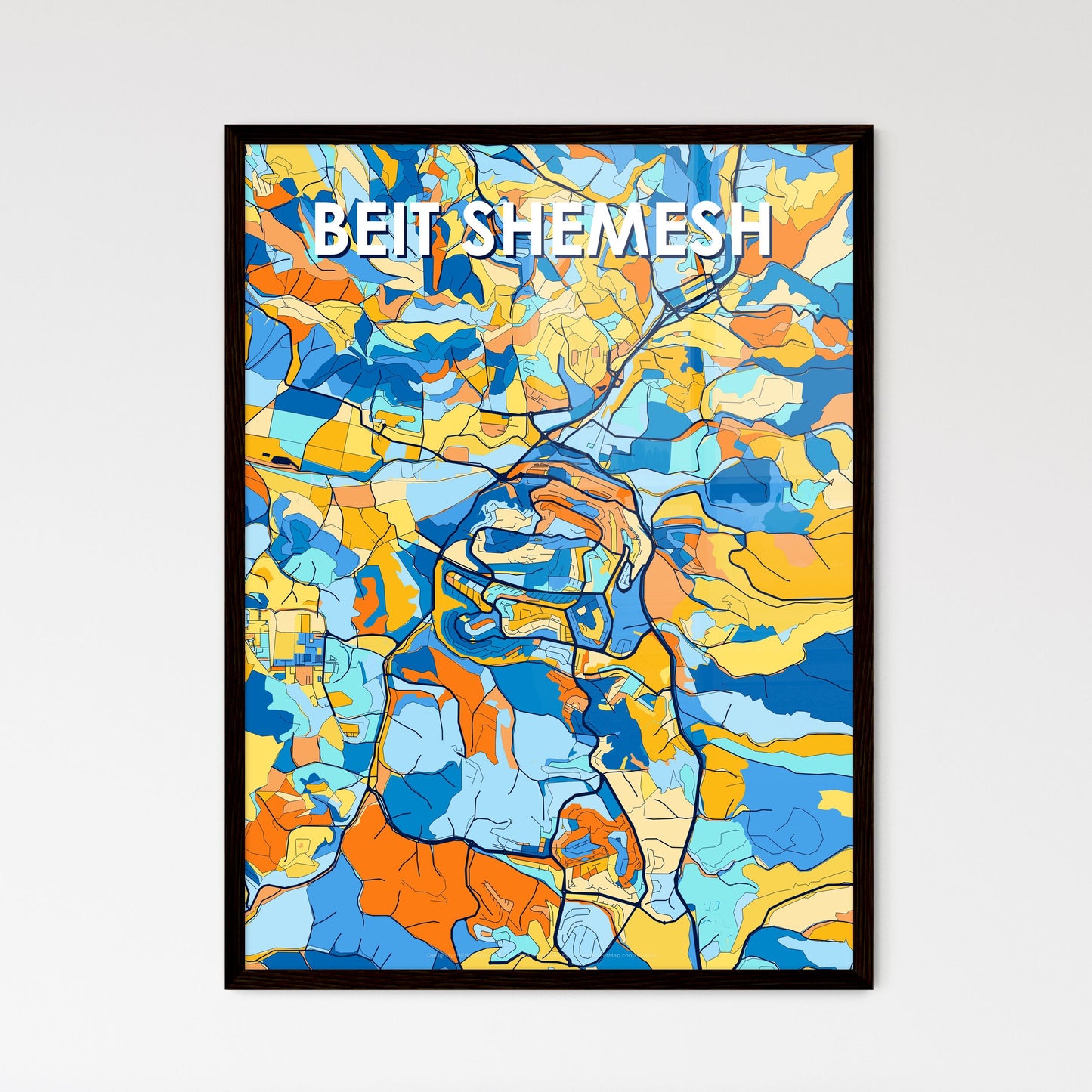 BEIT SHEMESH ISRAEL Vibrant Colorful Art Map Poster Blue Orange