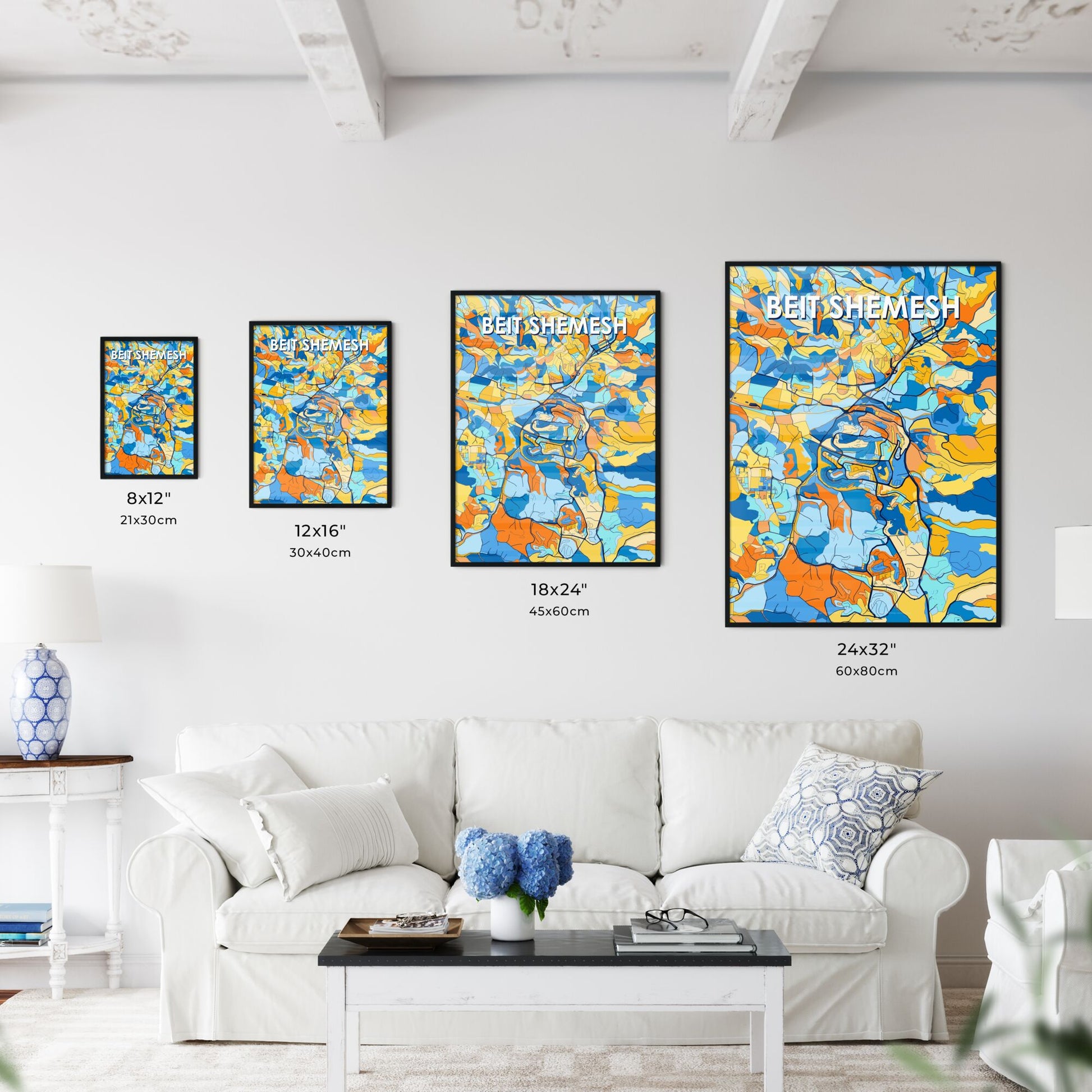 BEIT SHEMESH ISRAEL Vibrant Colorful Art Map Poster Blue Orange