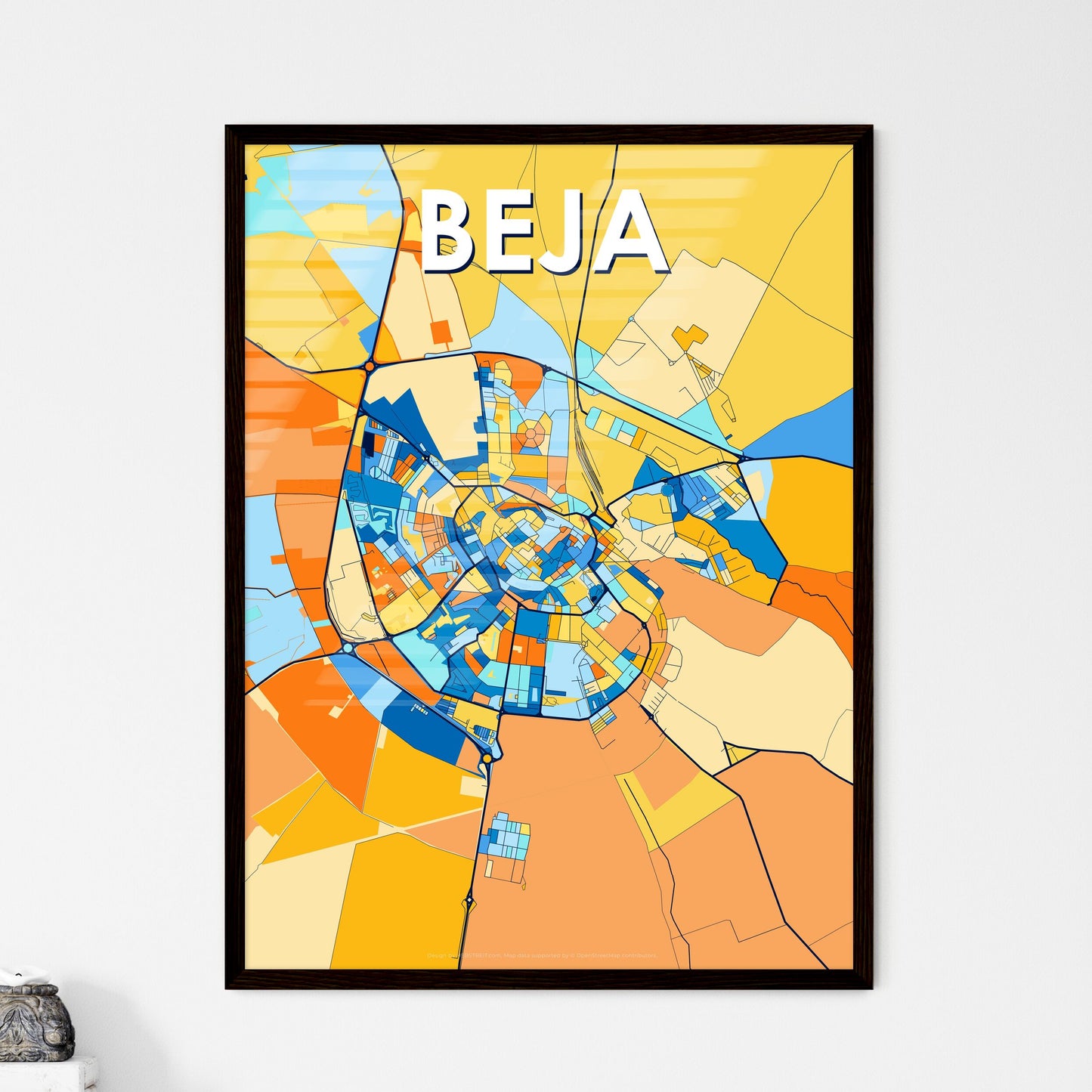 BEJA PORTUGAL Vibrant Colorful Art Map Poster Blue Orange