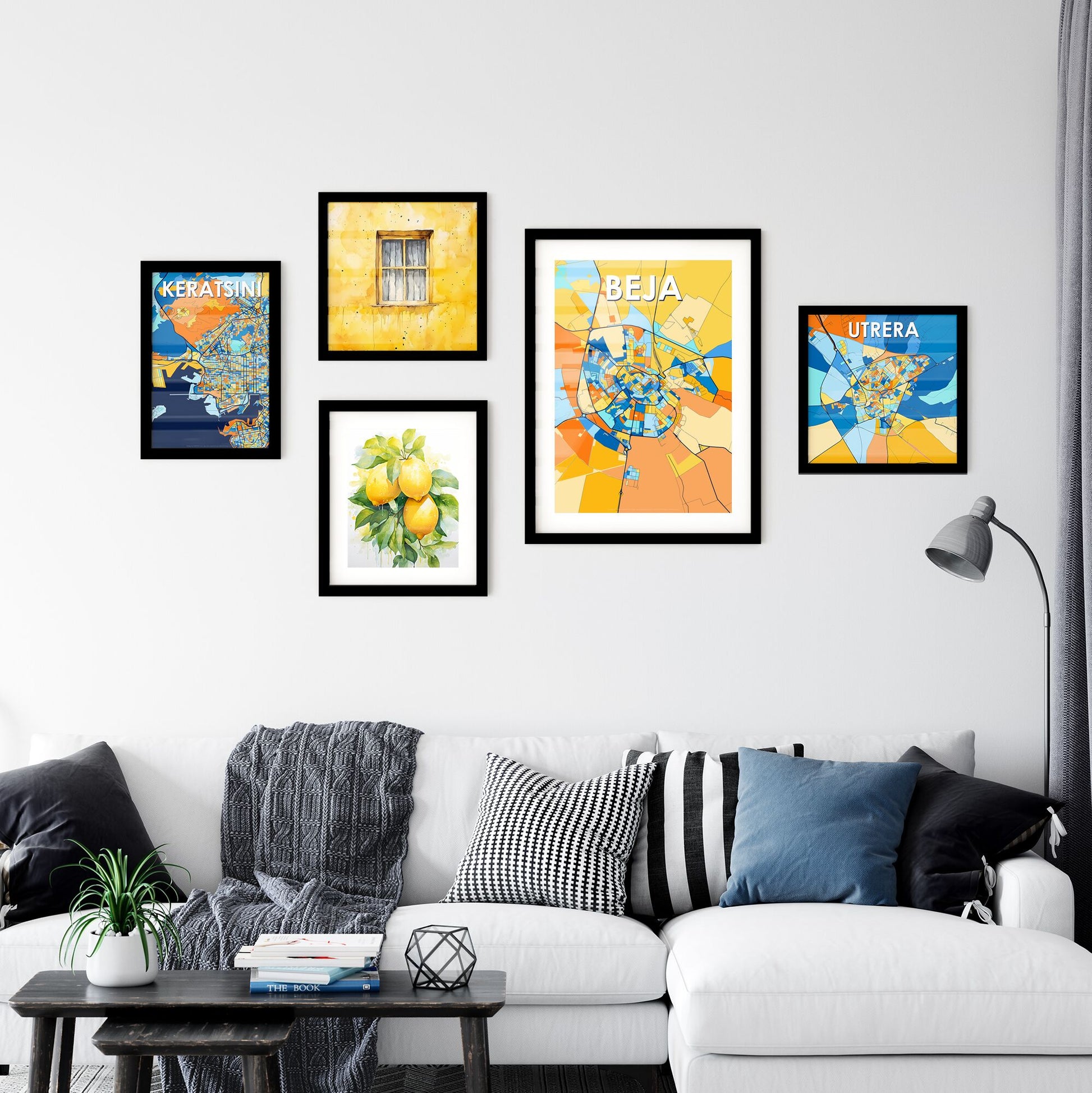 BEJA PORTUGAL Vibrant Colorful Art Map Poster Blue Orange