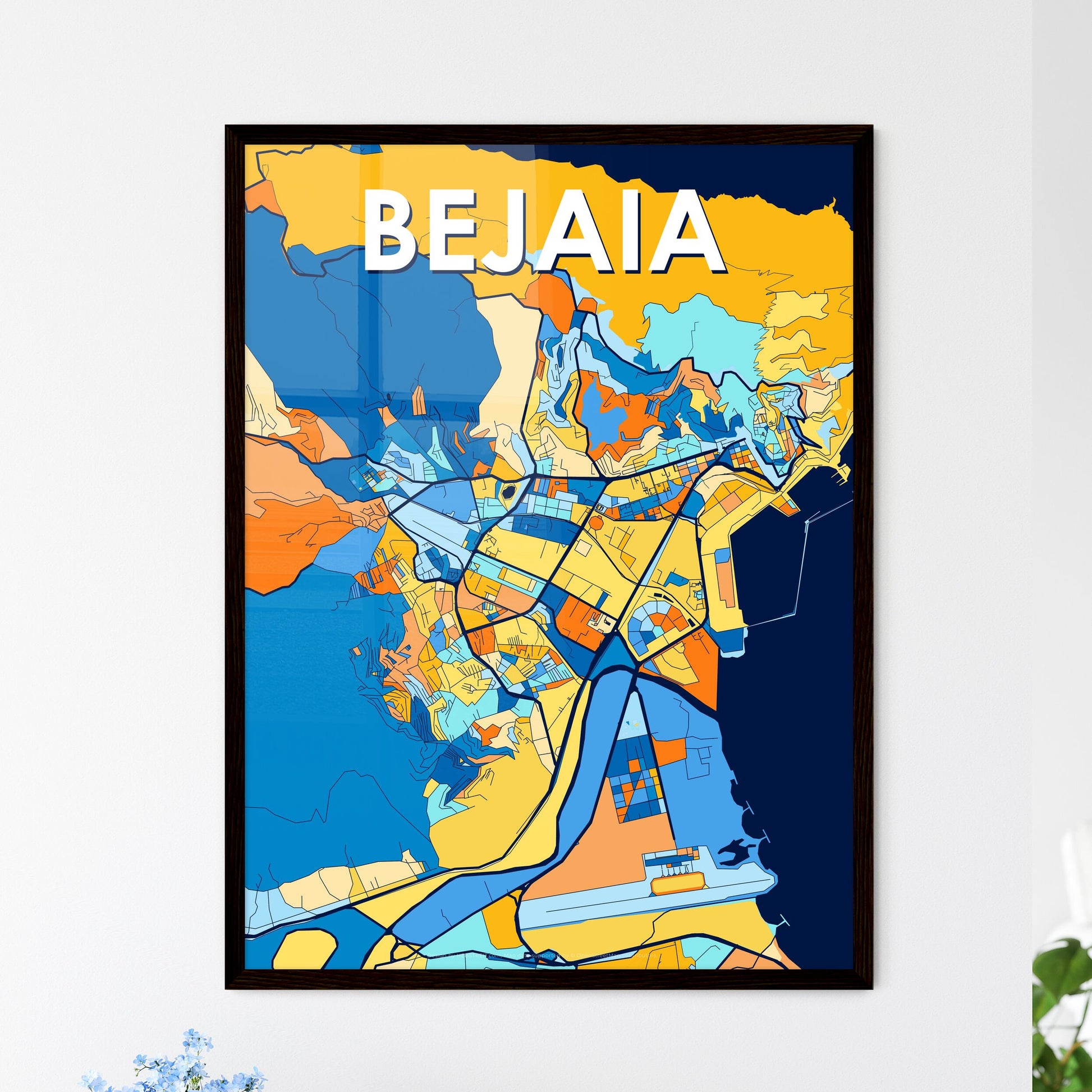 BEJAIA ALGERIA Vibrant Colorful Art Map Poster Blue Orange