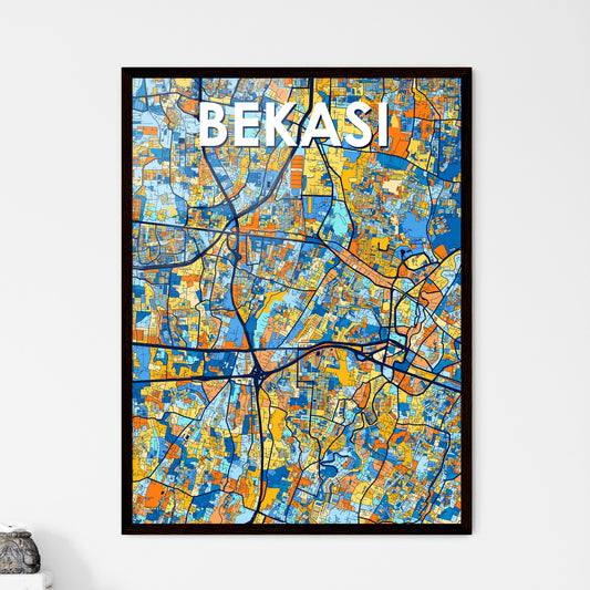 BEKASI INDONESIA Vibrant Colorful Art Map Poster Blue Orange