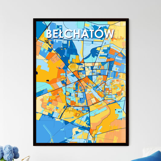 BEŁCHATÓW POLAND Vibrant Colorful Art Map Poster Blue Orange