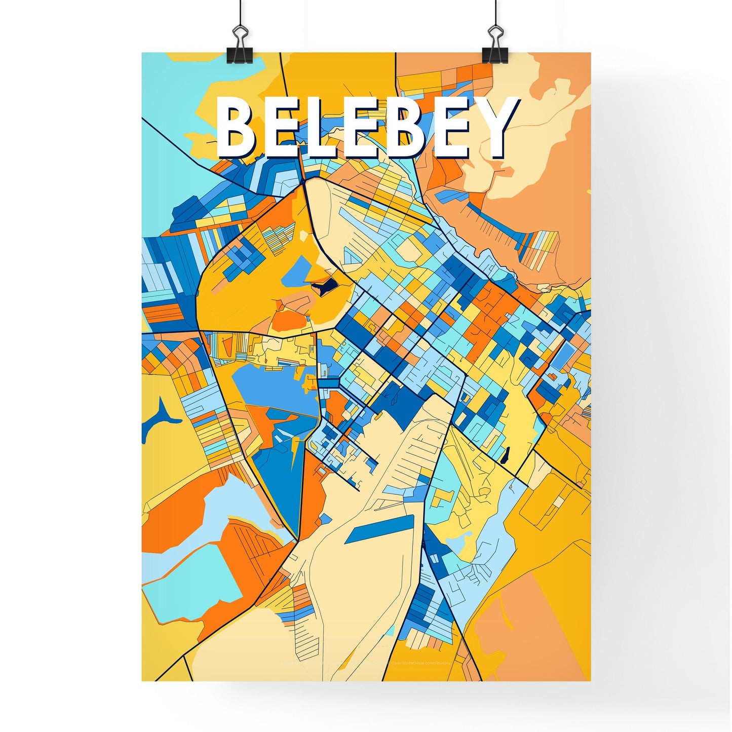 BELEBEY RUSSIA Vibrant Colorful Art Map Poster Blue Orange