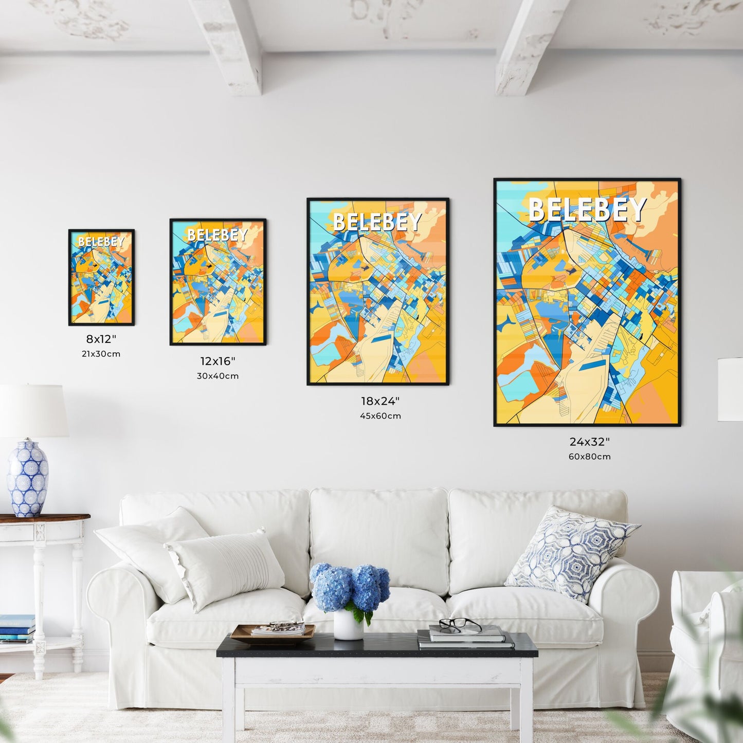 BELEBEY RUSSIA Vibrant Colorful Art Map Poster Blue Orange