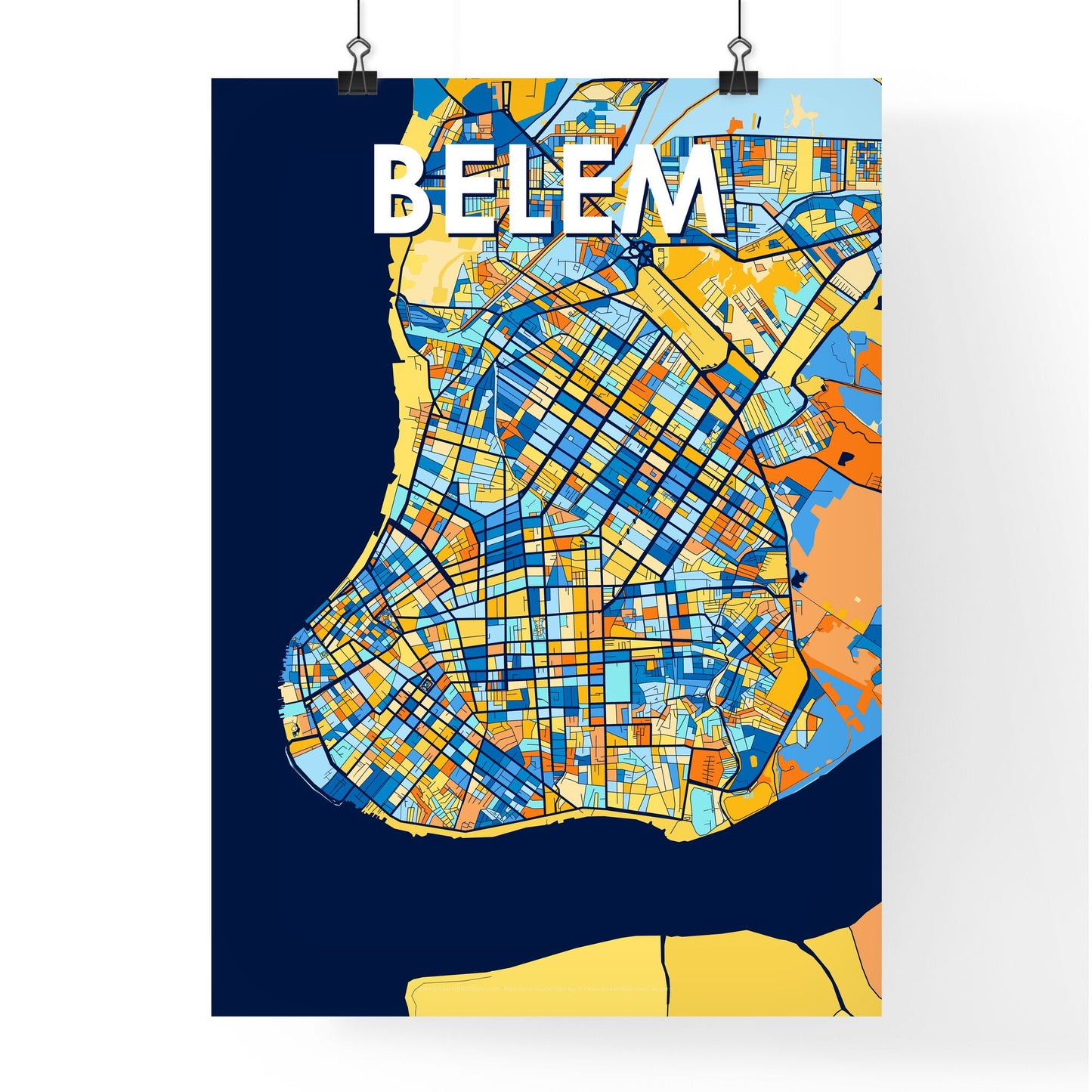 BELEM BRAZIL Vibrant Colorful Art Map Poster Blue Orange