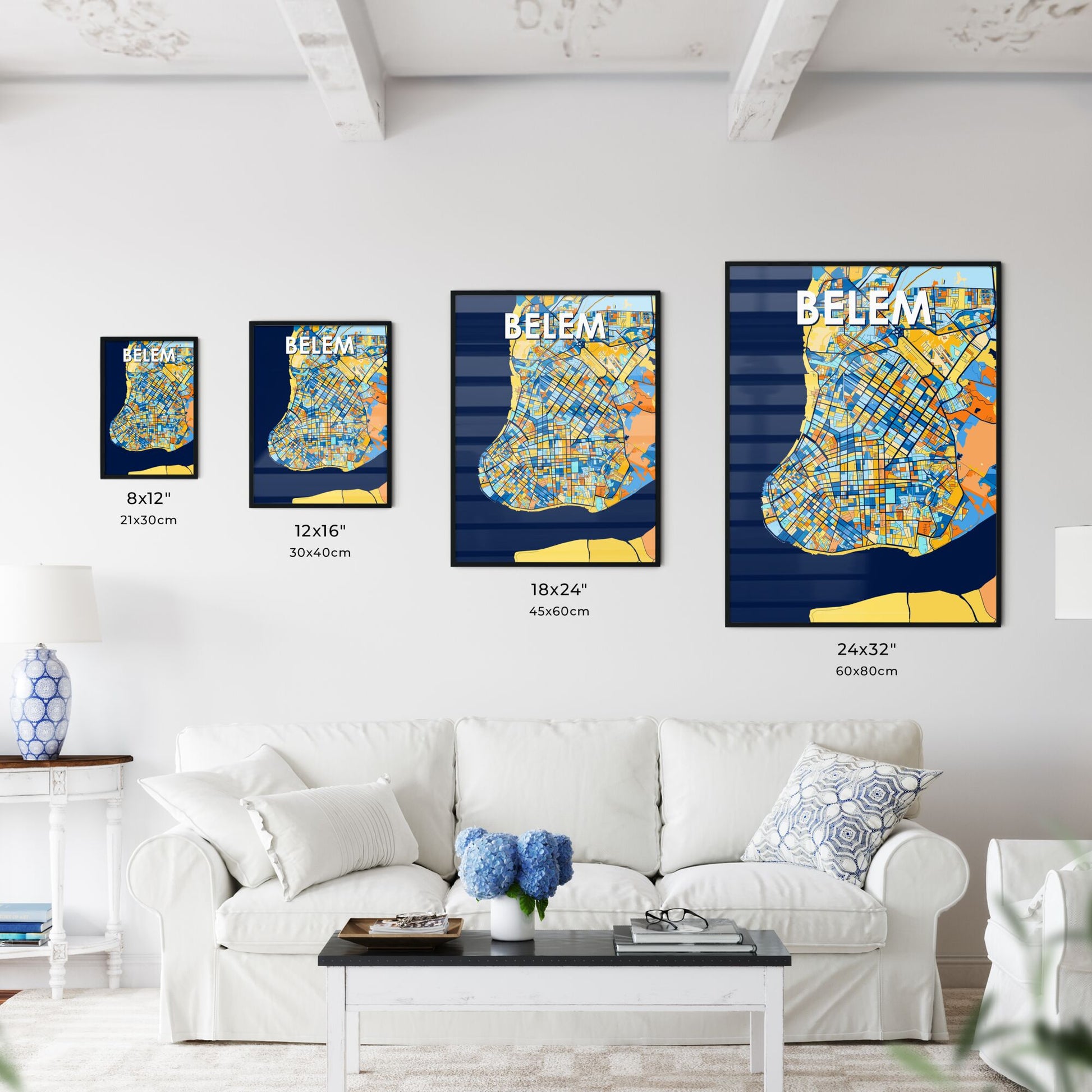 BELEM BRAZIL Vibrant Colorful Art Map Poster Blue Orange