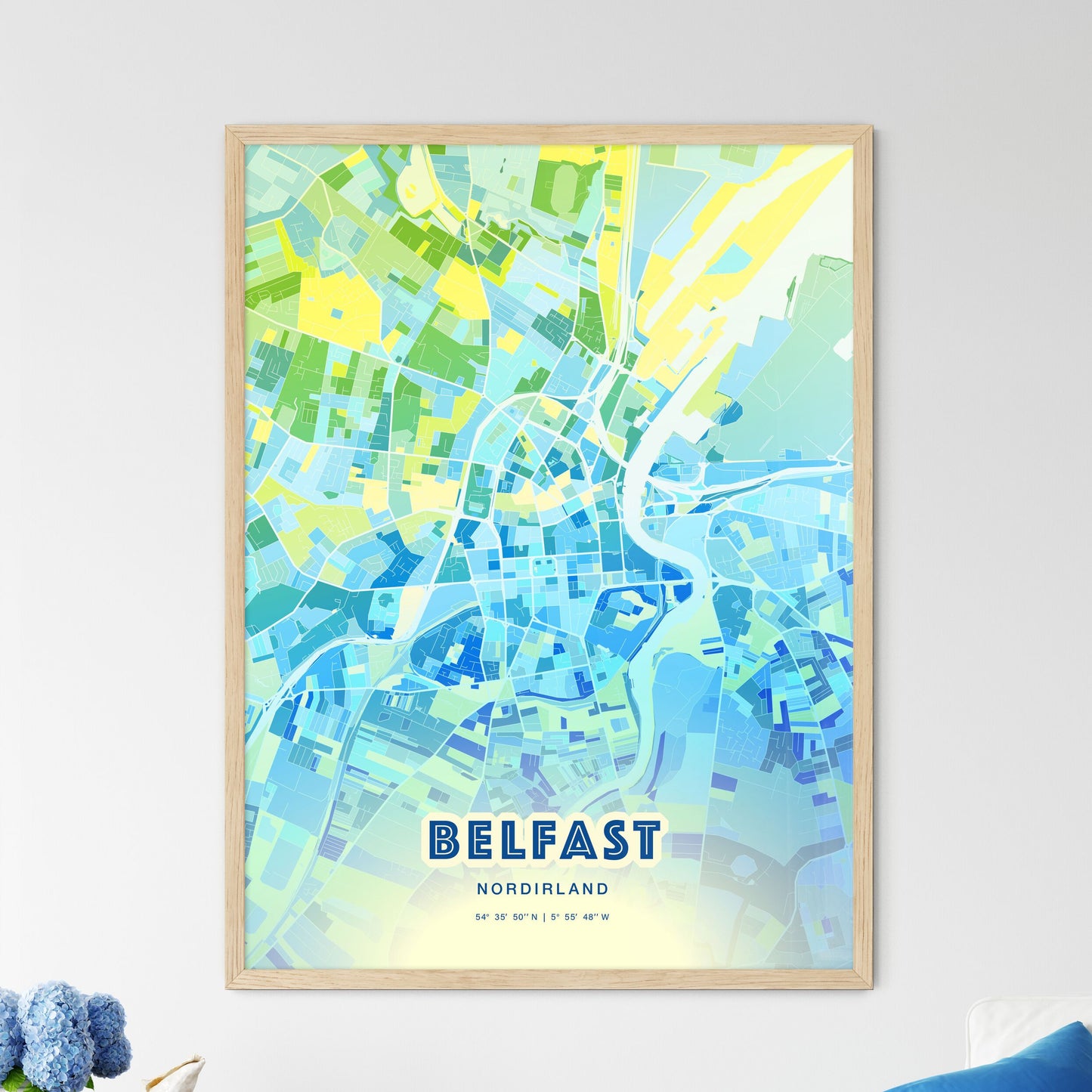 Colorful Belfast Northern Ireland Fine Art Map Cool Blue