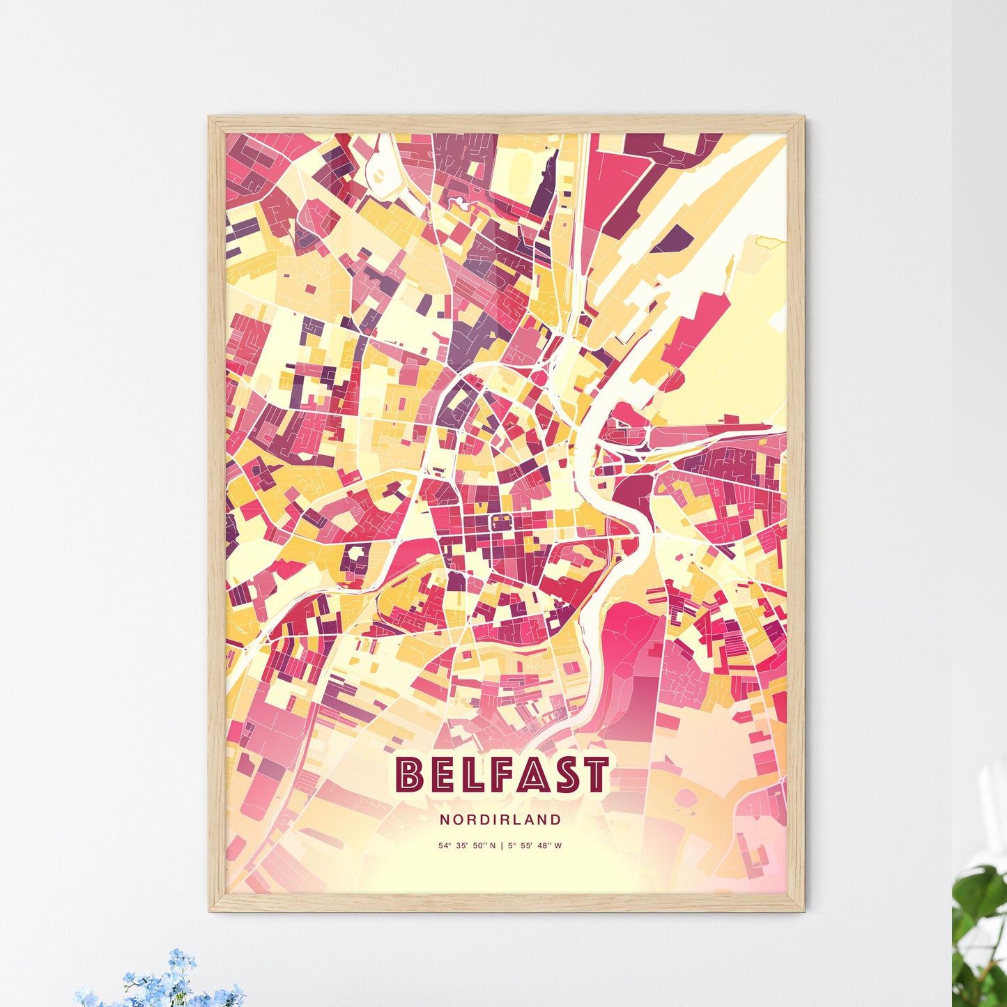 Colorful Belfast Northern Ireland Fine Art Map Hot Red