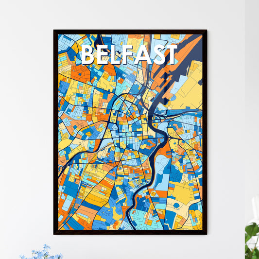 BELFAST NORTHERN IRELAND Vibrant Colorful Art Map Poster Blue Orange