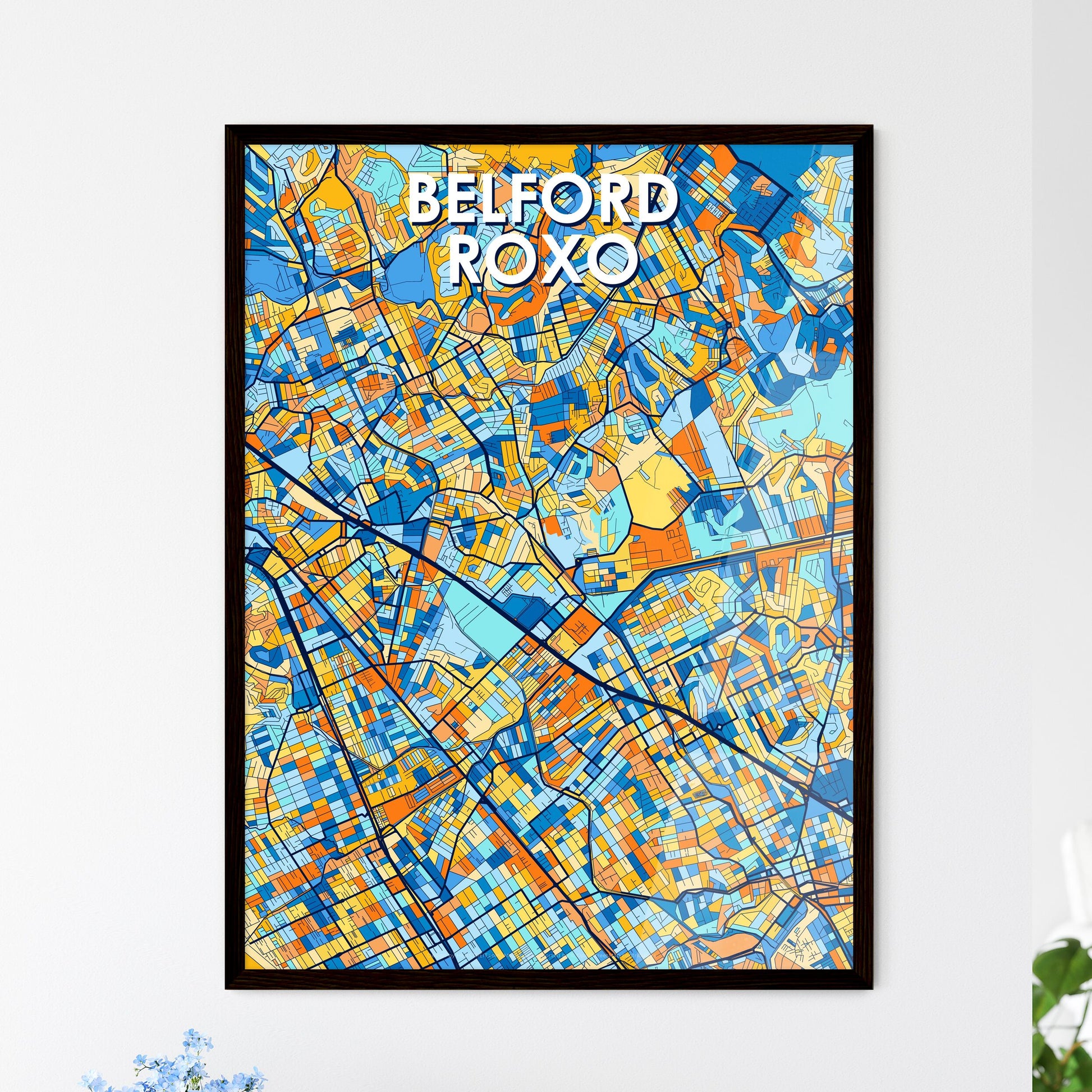 BELFORD ROXO BRAZIL Vibrant Colorful Art Map Poster Blue Orange