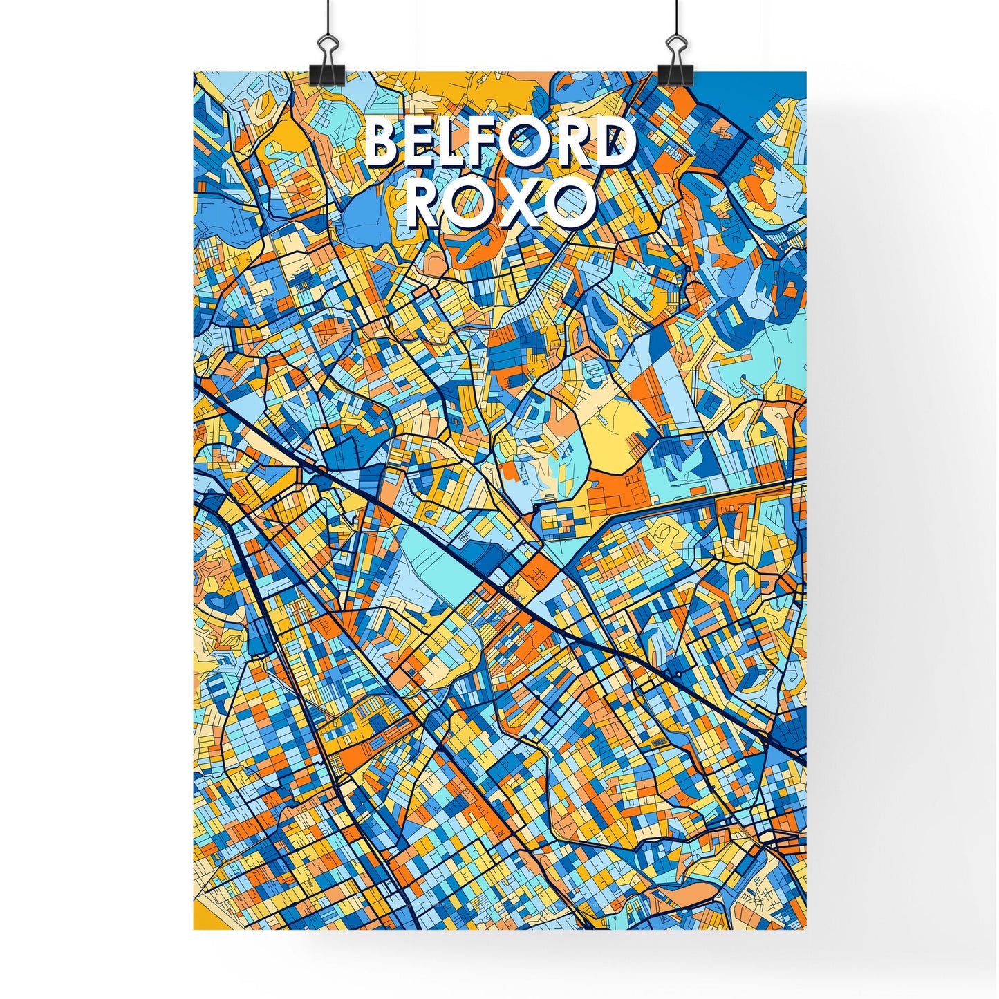 BELFORD ROXO BRAZIL Vibrant Colorful Art Map Poster Blue Orange