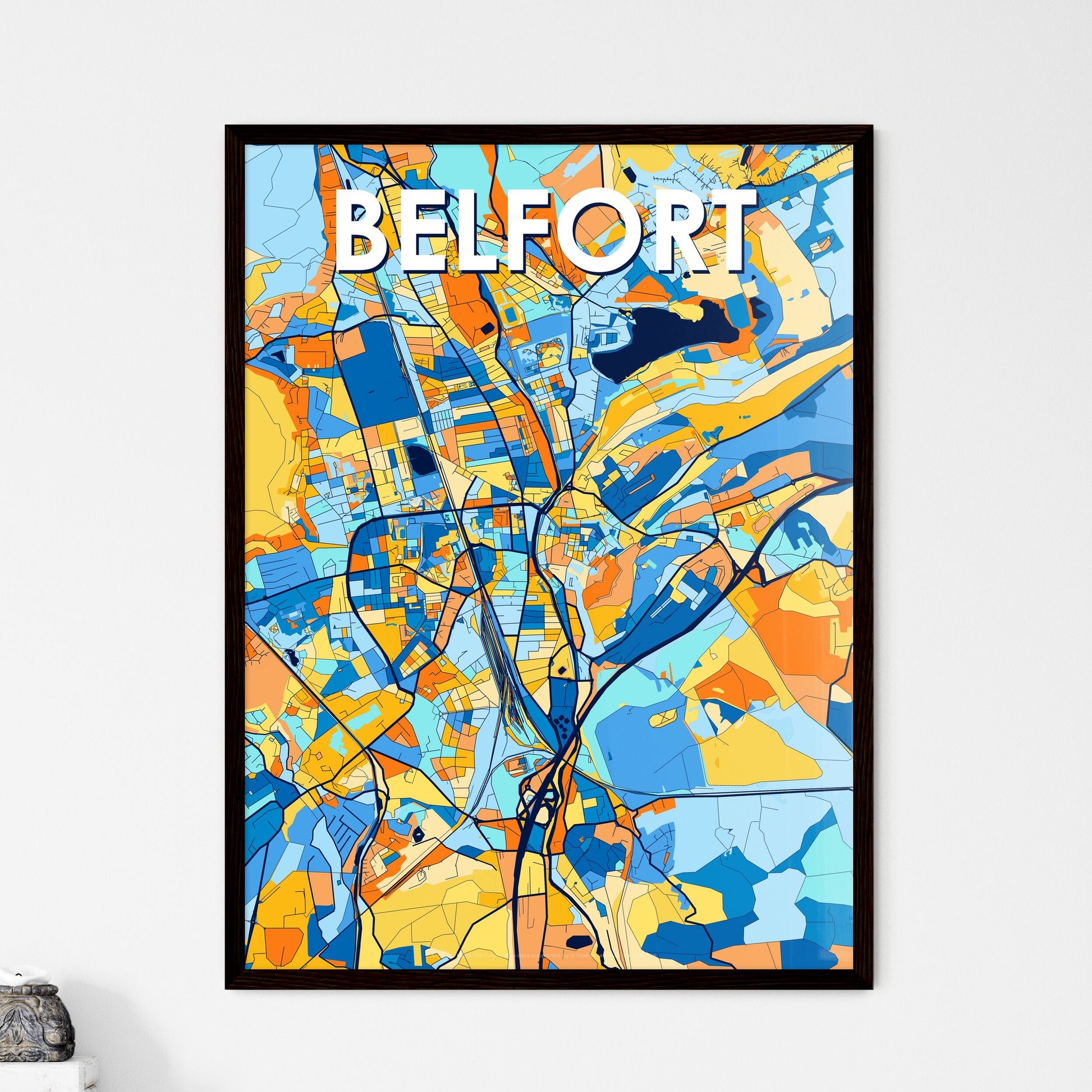 BELFORT FRANCE Vibrant Colorful Art Map Poster Blue Orange