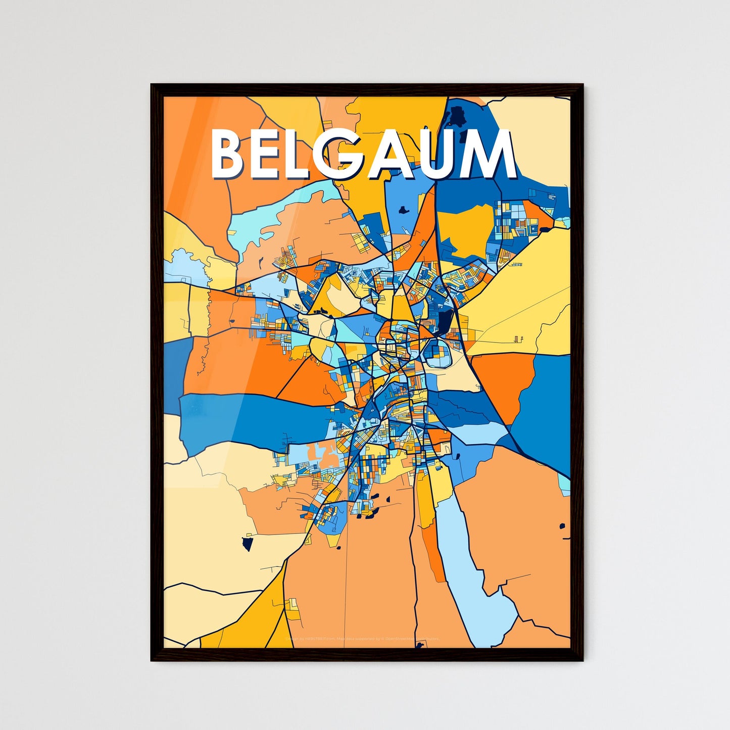 BELGAUM INDIA Vibrant Colorful Art Map Poster Blue Orange