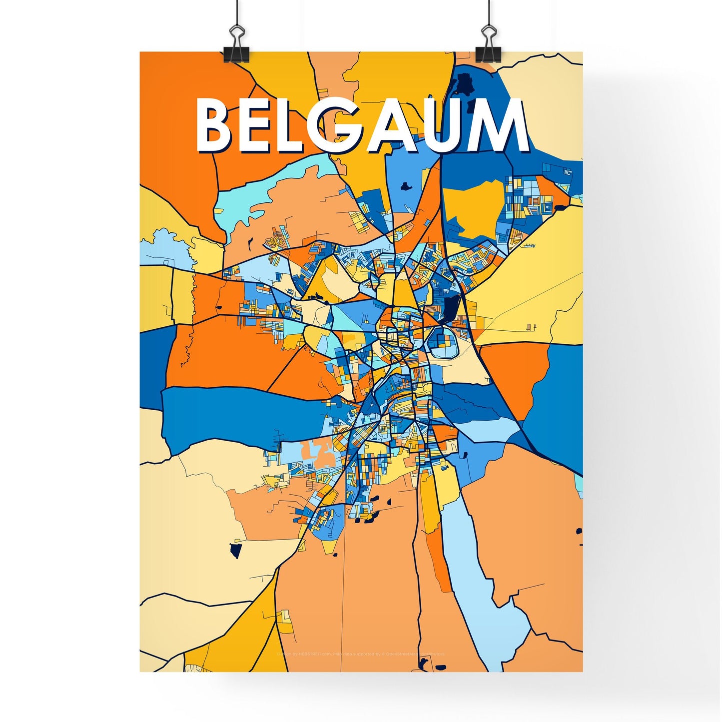 BELGAUM INDIA Vibrant Colorful Art Map Poster Blue Orange