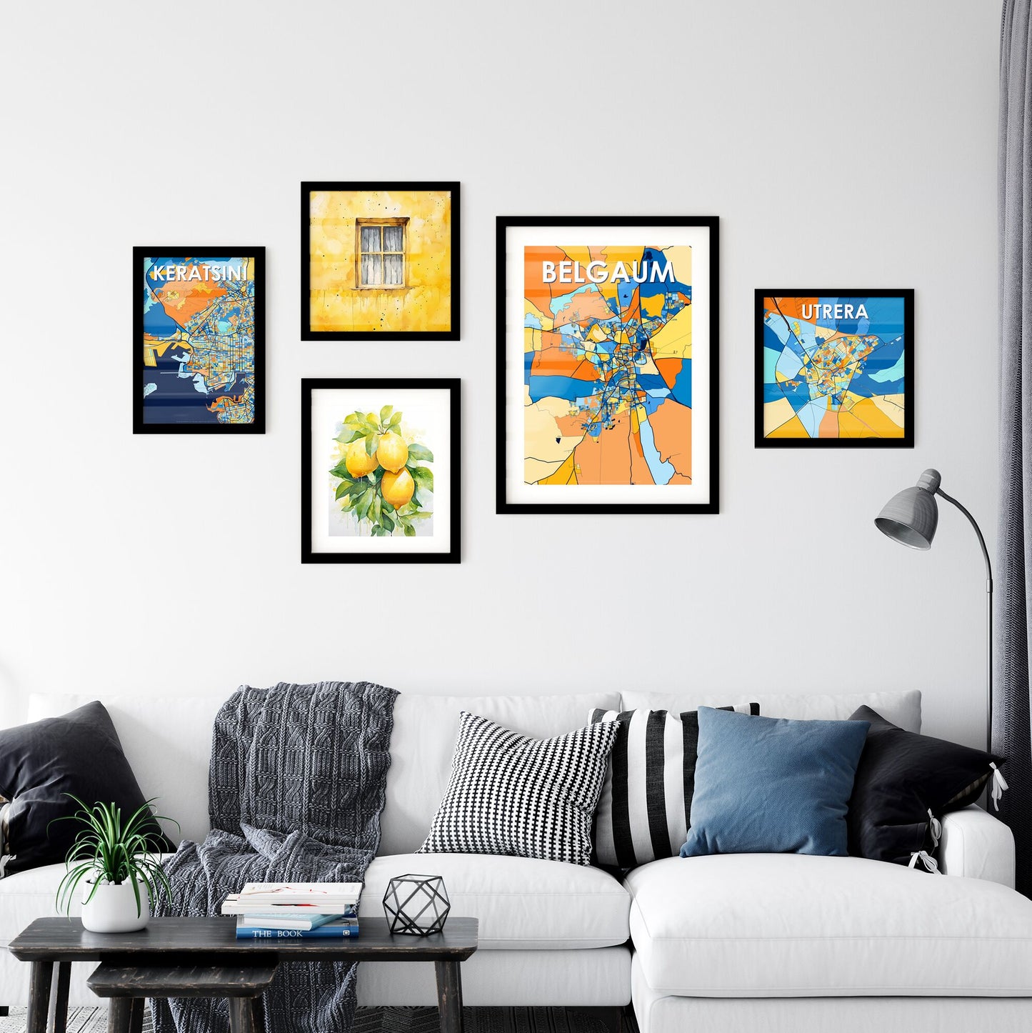 BELGAUM INDIA Vibrant Colorful Art Map Poster Blue Orange