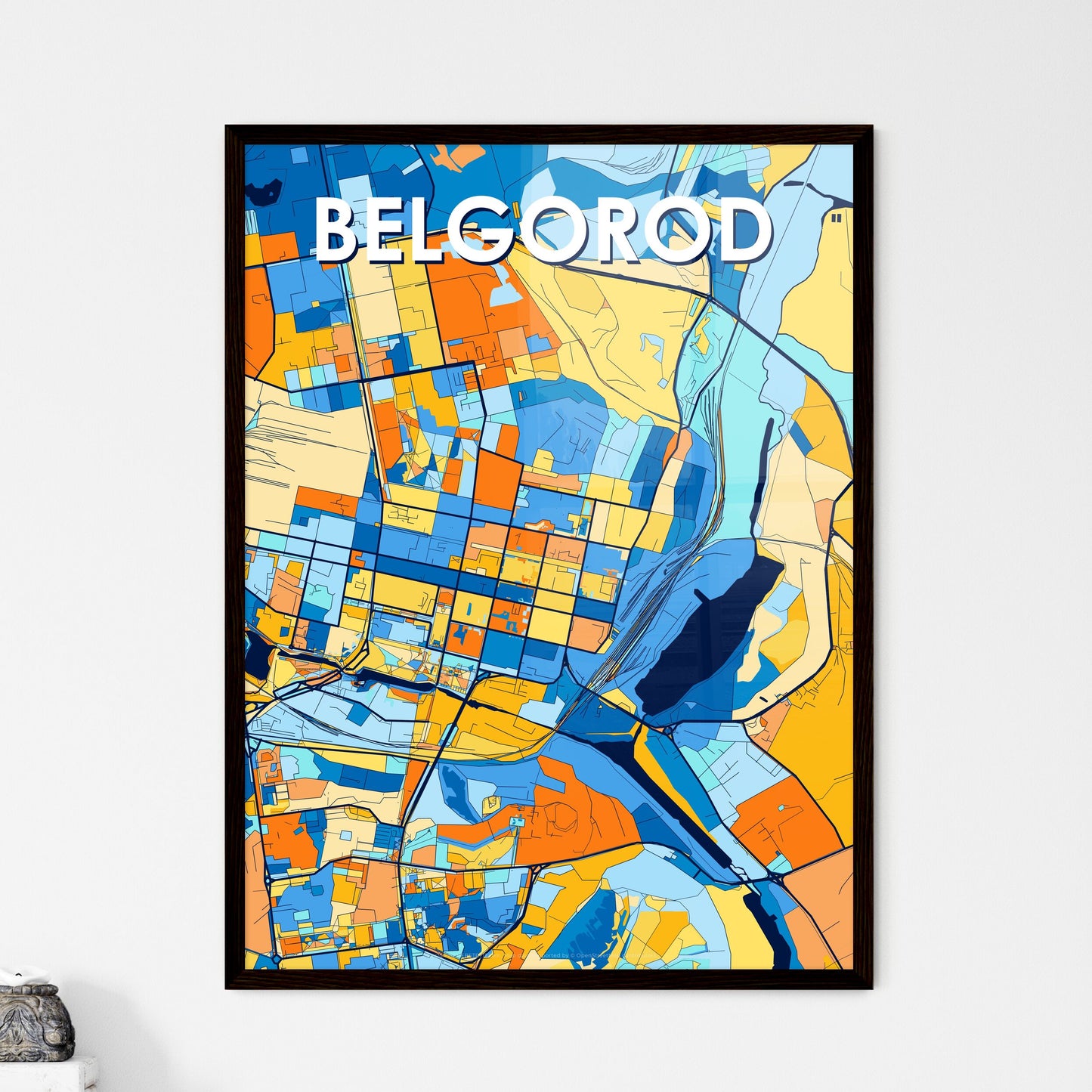 BELGOROD RUSSIA Vibrant Colorful Art Map Poster Blue Orange