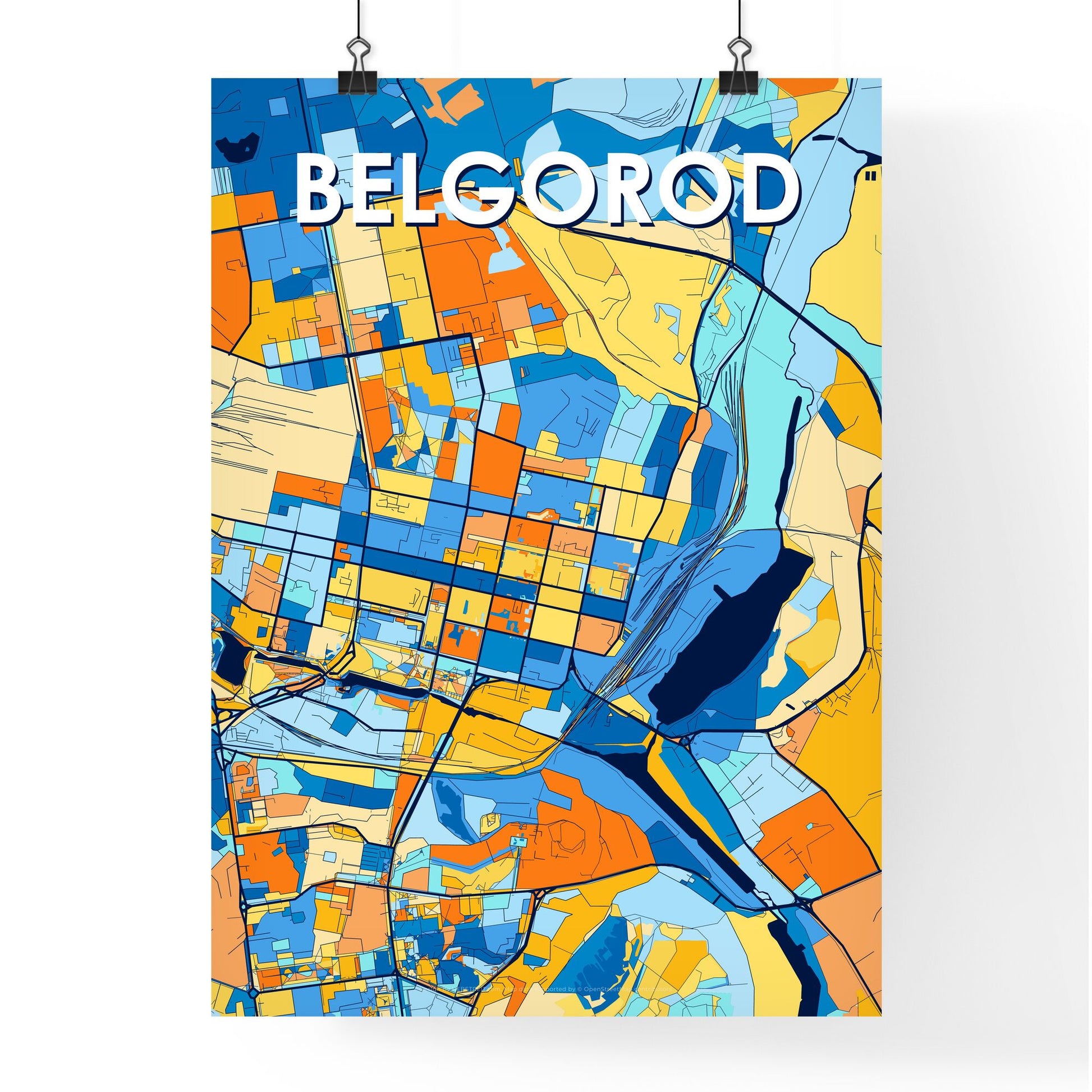 BELGOROD RUSSIA Vibrant Colorful Art Map Poster Blue Orange