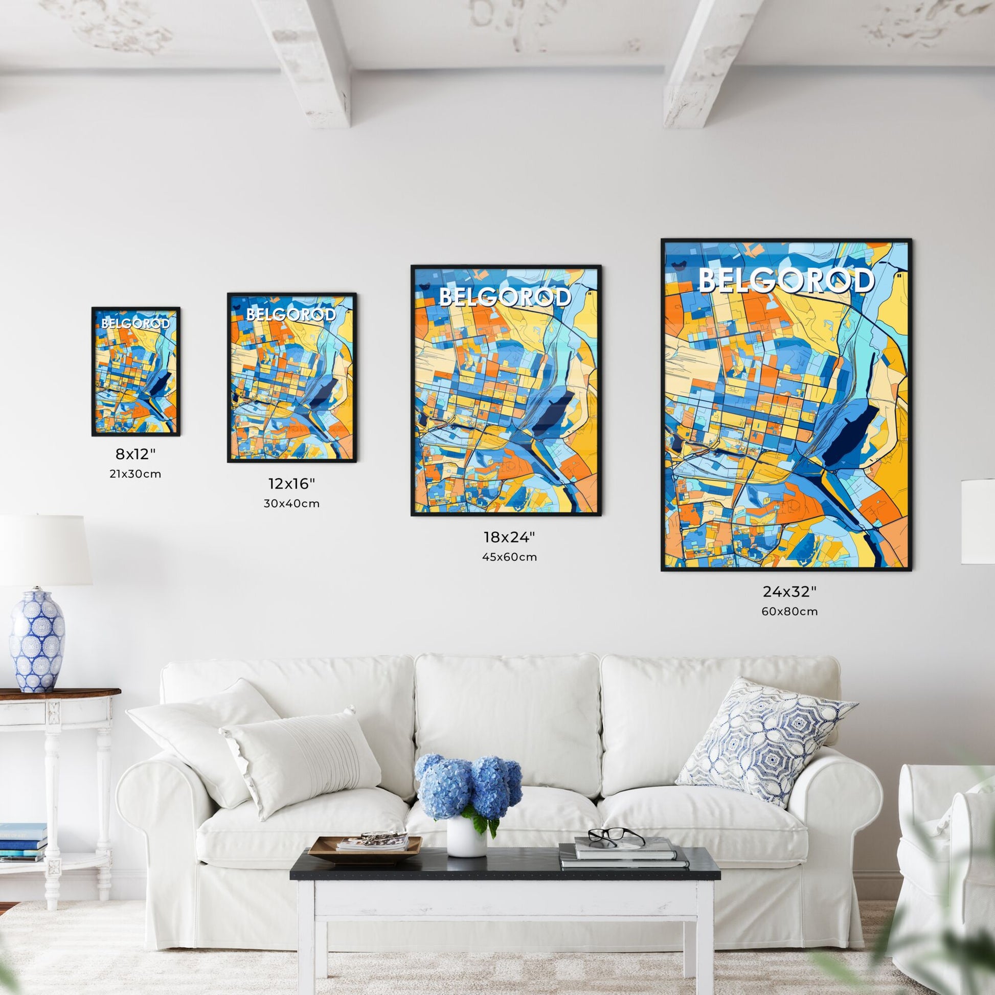 BELGOROD RUSSIA Vibrant Colorful Art Map Poster Blue Orange