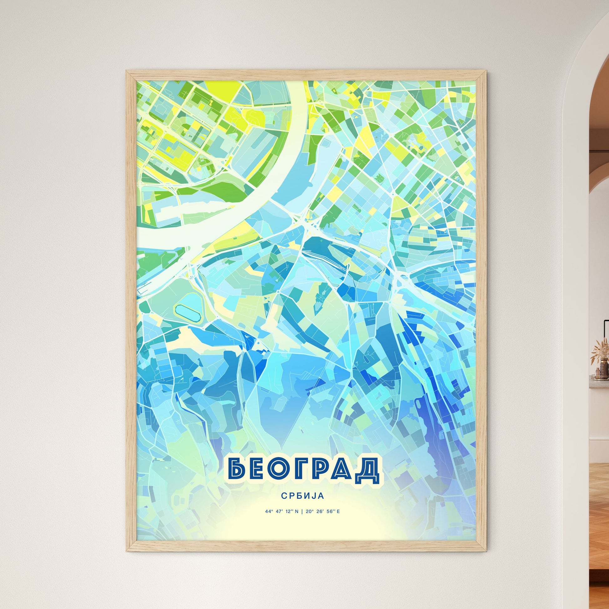 Colorful Belgrade Serbia Fine Art Map Cool Blue