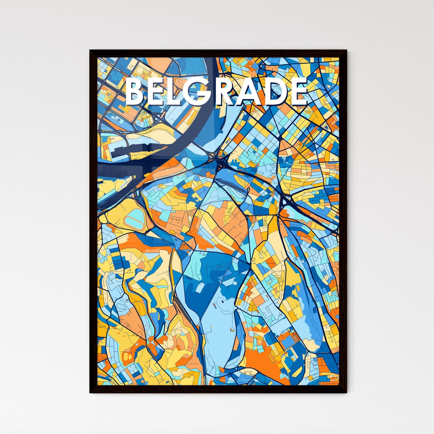 BELGRADE SERBIA Vibrant Colorful Art Map Poster Blue Orange