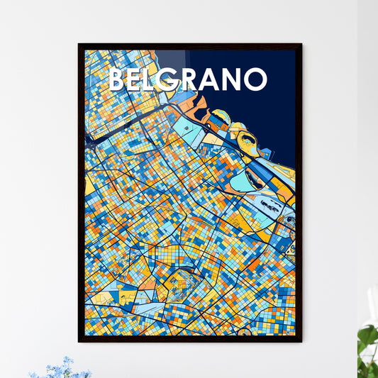 BELGRANO ARGENTINA Vibrant Colorful Art Map Poster Blue Orange