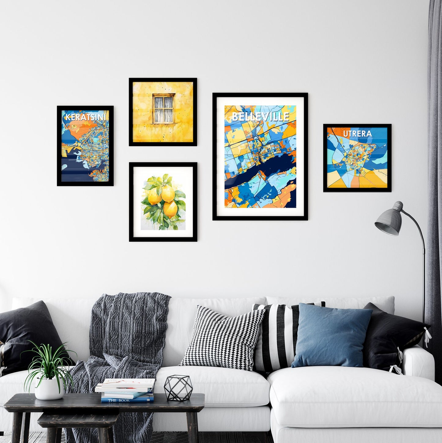 BELLEVILLE CANADA Vibrant Colorful Art Map Poster Blue Orange