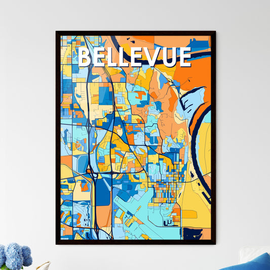 BELLEVUE NEBRASKA Vibrant Colorful Art Map Poster Blue Orange