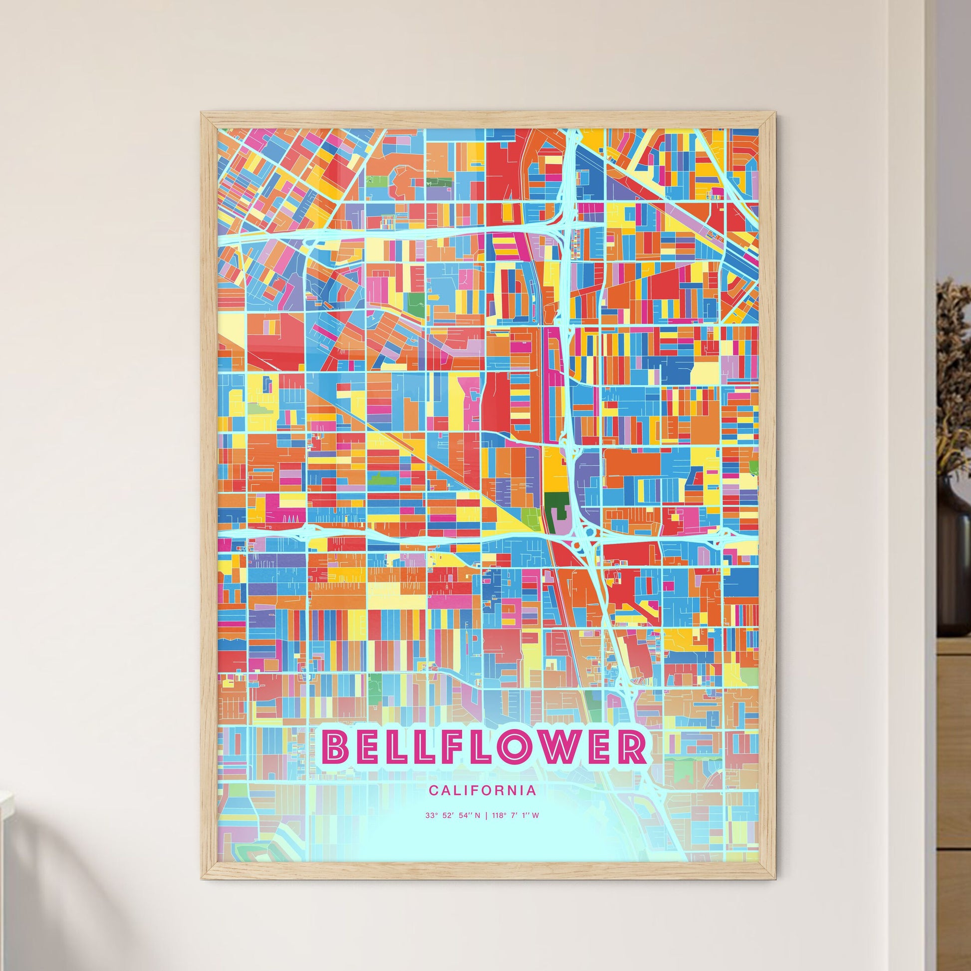 Colorful Bellflower California Fine Art Map Crazy Colors