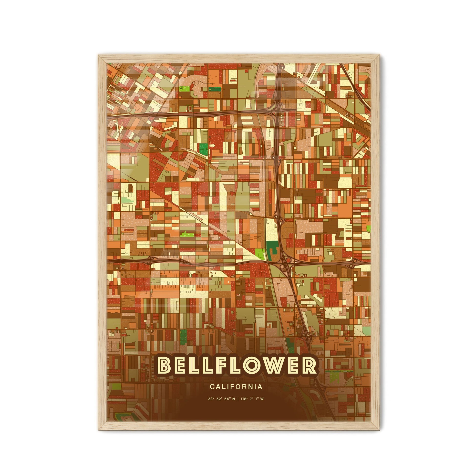 Colorful Bellflower California Fine Art Map Farmhouse