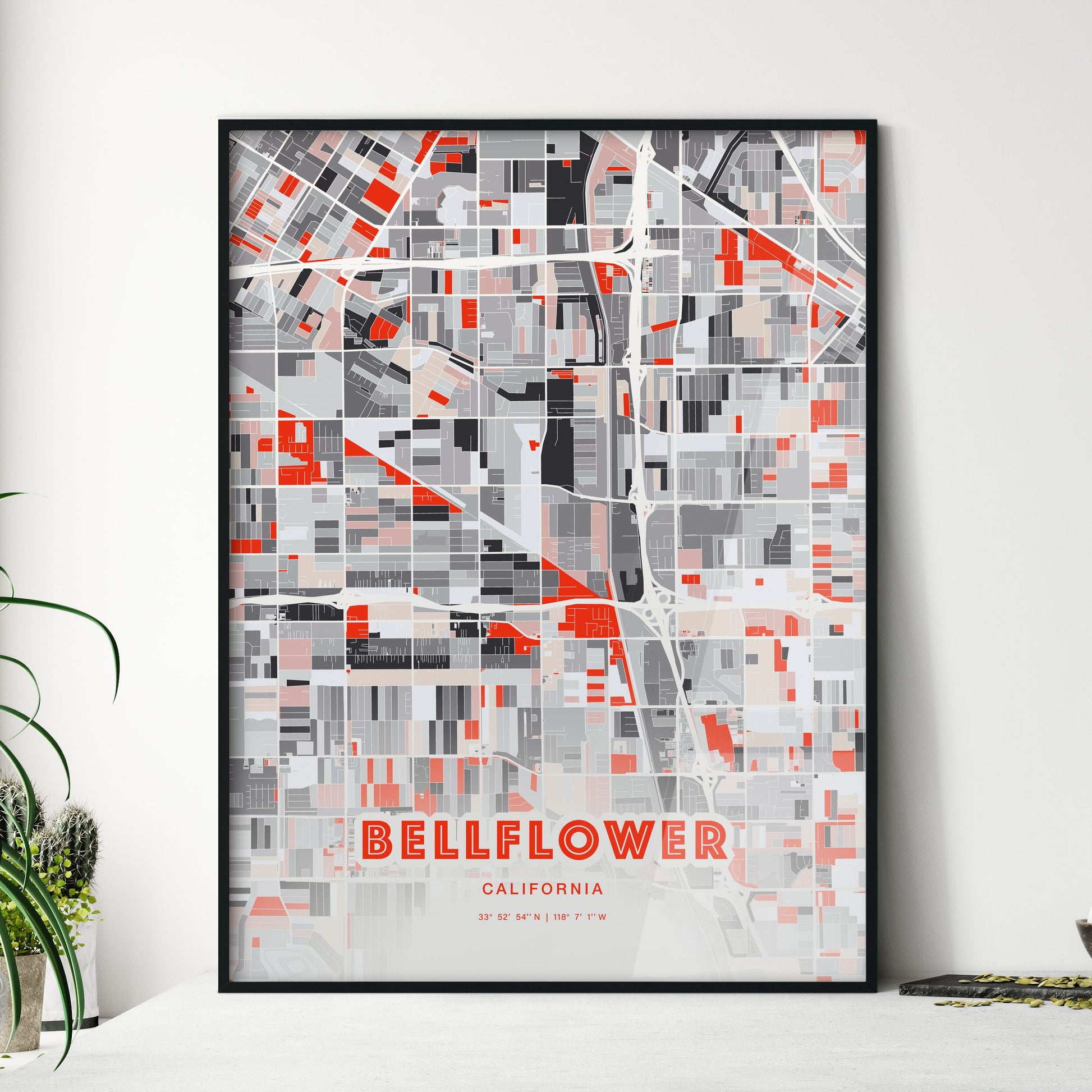 Colorful Bellflower California Fine Art Map Modern Expressive