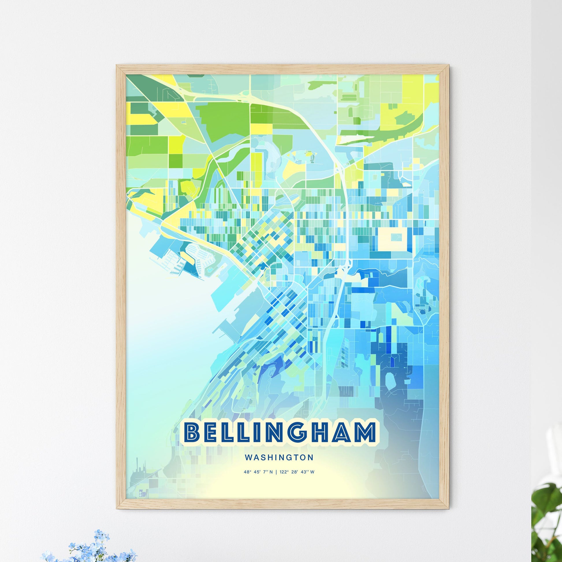 Colorful Bellingham Washington Fine Art Map Cool Blue