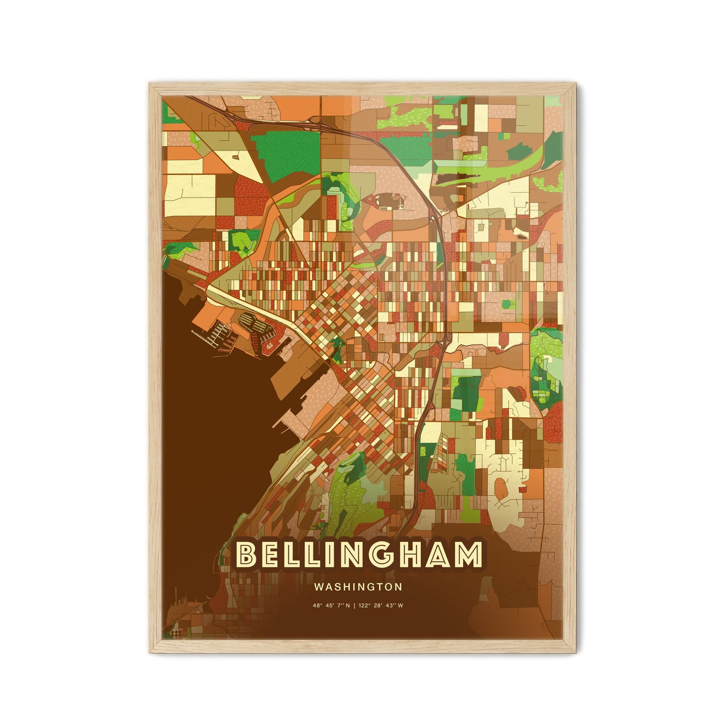 Colorful Bellingham Washington Fine Art Map Farmhouse