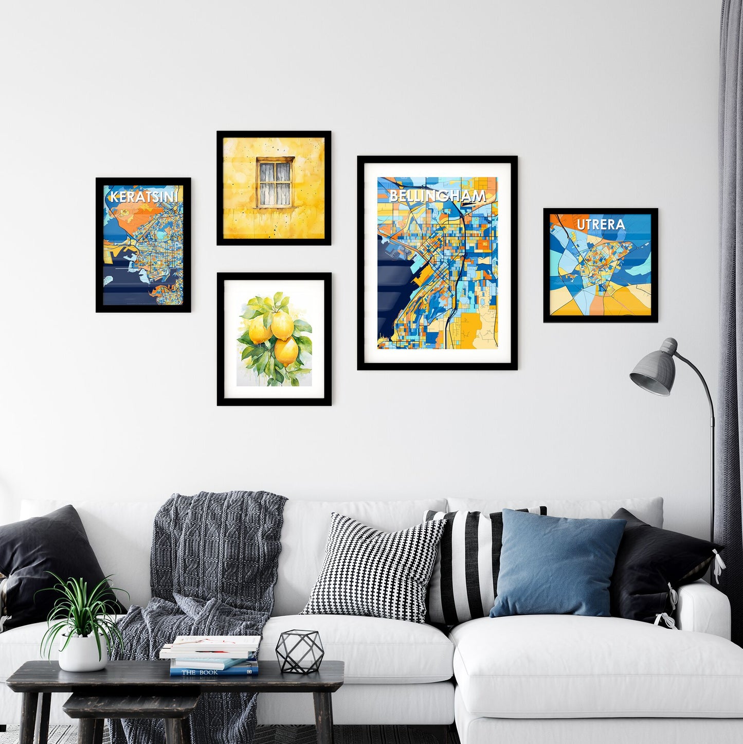 BELLINGHAM WASHINGTON Vibrant Colorful Art Map Poster Blue Orange