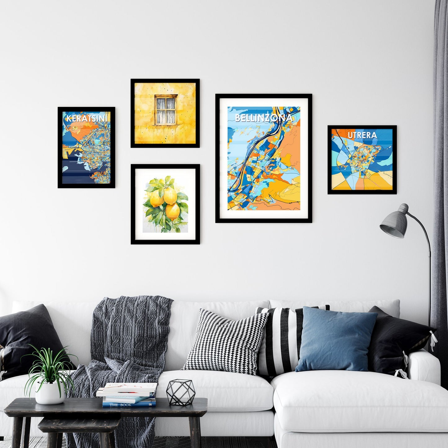 BELLINZONA SWITZERLAND Vibrant Colorful Art Map Poster Blue Orange