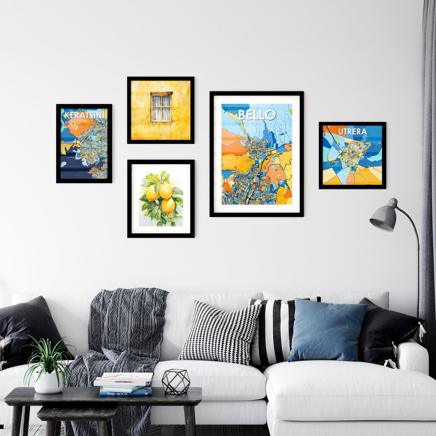 BELLO COLOMBIA Vibrant Colorful Art Map Poster Blue Orange